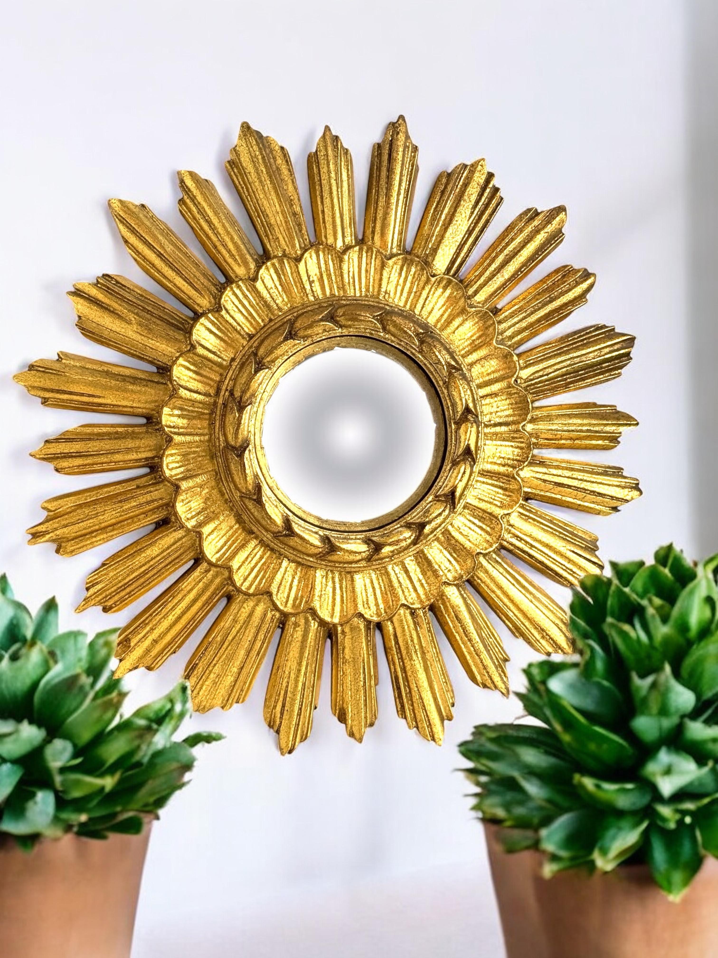 Beautiful Starburst Sunburst Gilded Resin Convex Mirror Belgium, circa 1960s For Sale 13