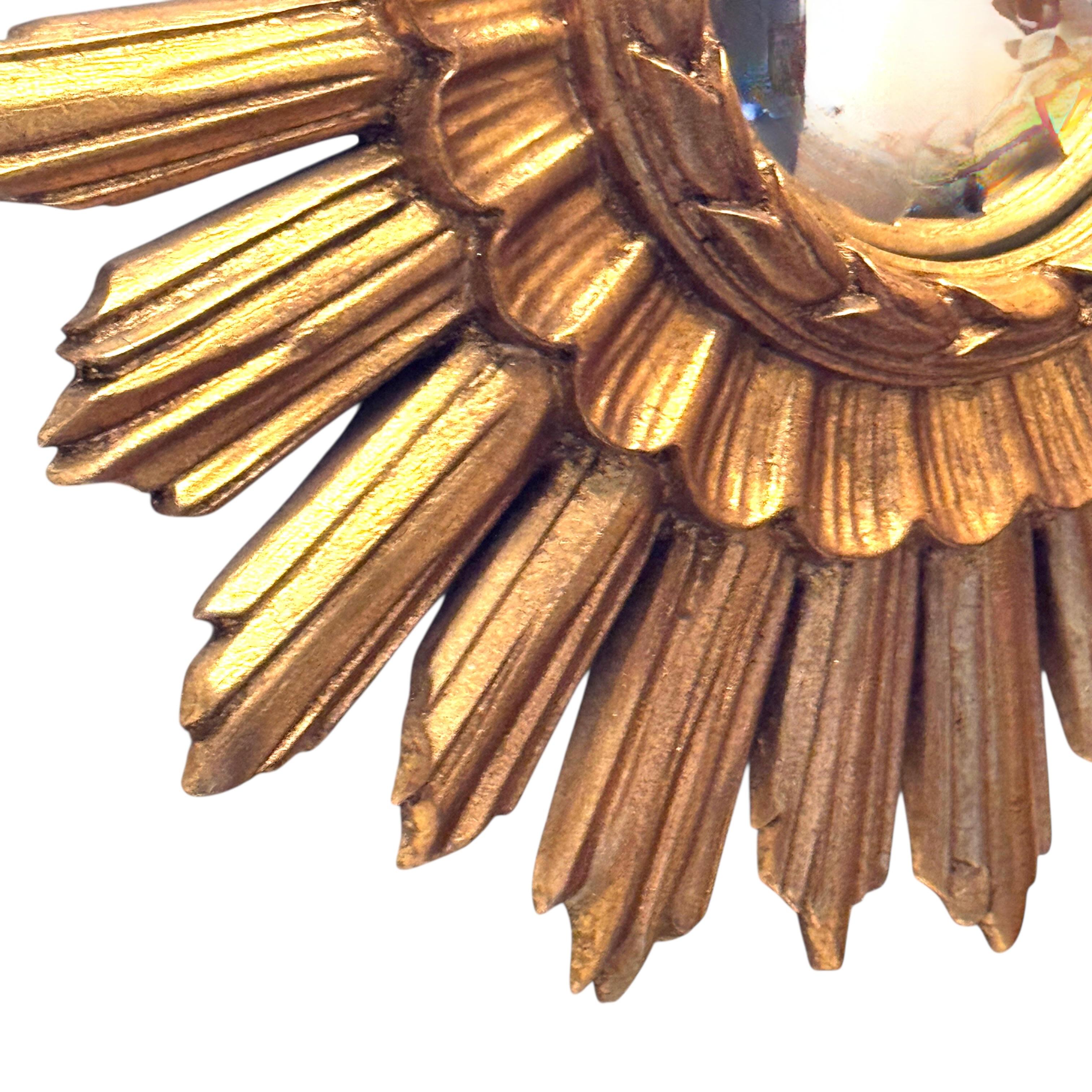 Belgian Beautiful Starburst Sunburst Gilded Resin Convex Mirror Belgium, circa 1960s For Sale