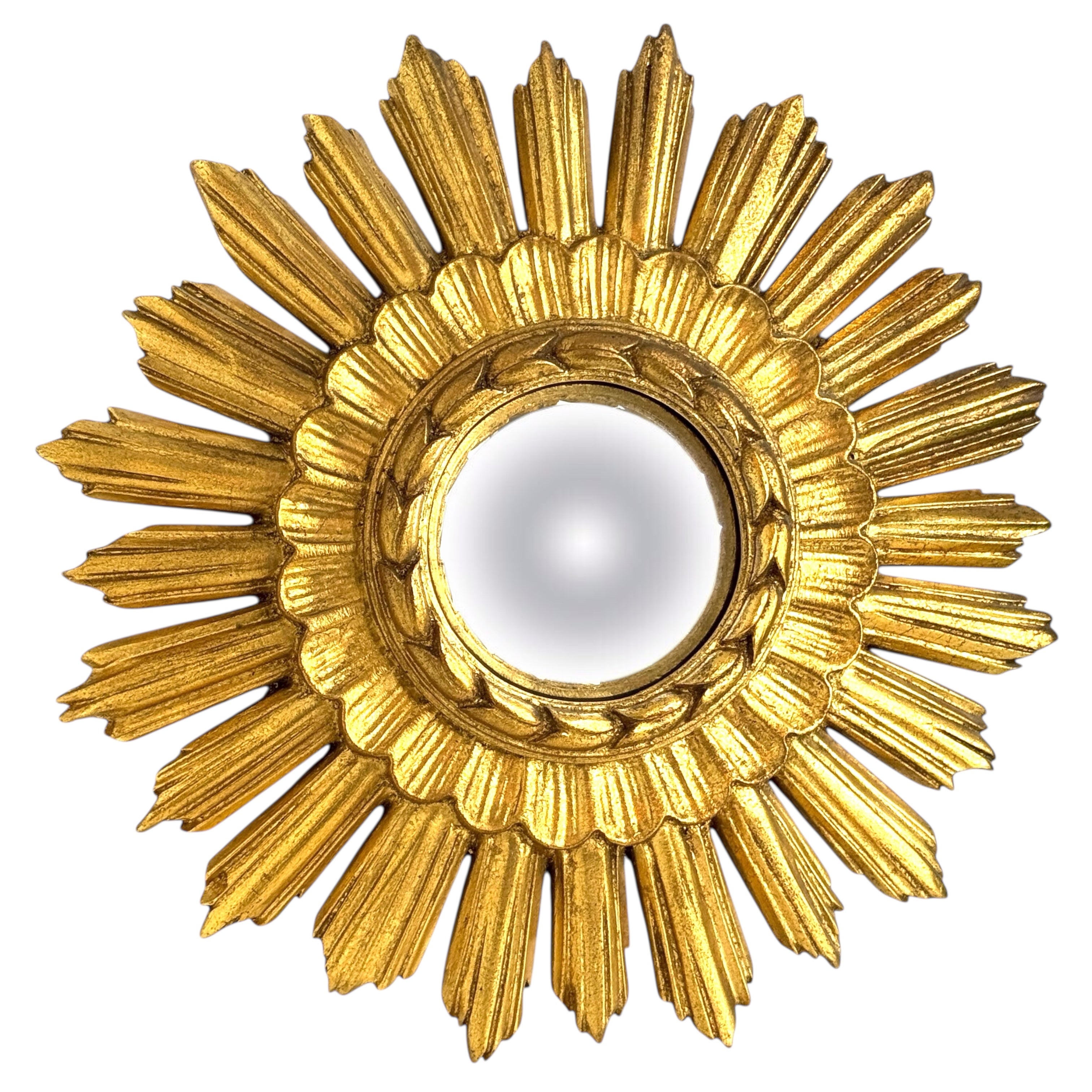 Beautiful Starburst Sunburst Gilded Resin Convex Mirror Belgium, circa 1960s