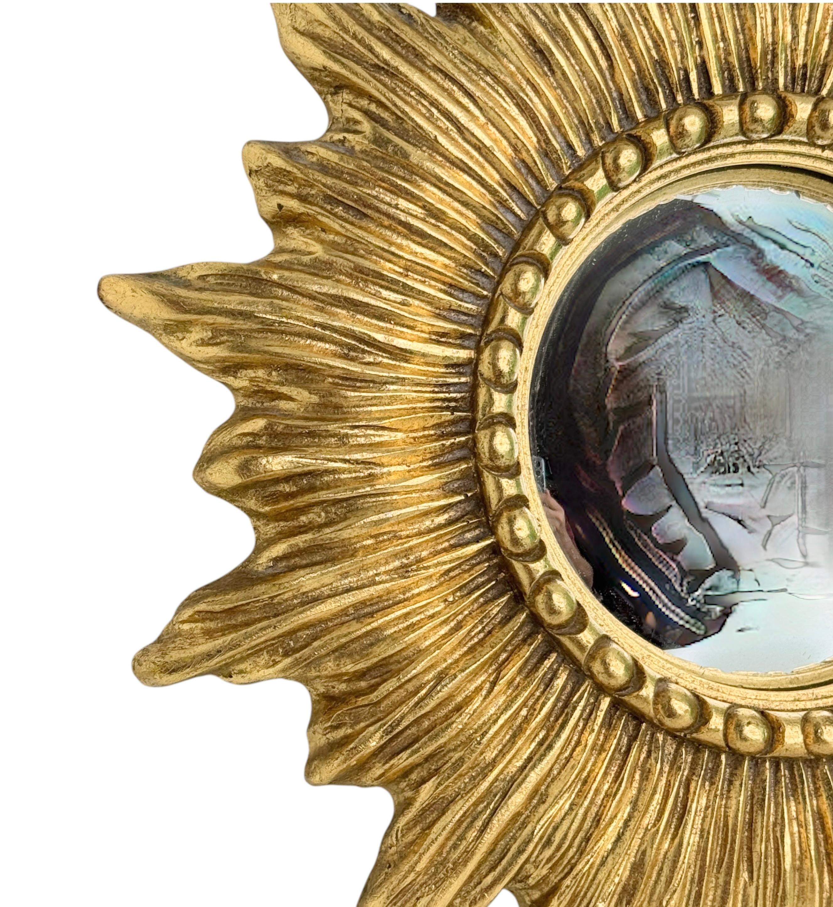 Beautiful Starburst Sunburst Gilded Resin Convex Mirror Belgium, circa 1970s For Sale 2