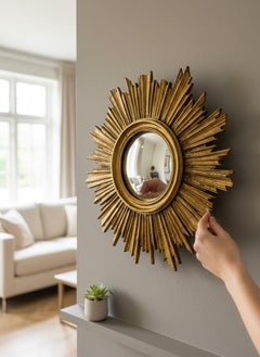 Beautiful Starburst Sunburst Gilded Resin Convex Mirror France, circa 1960s