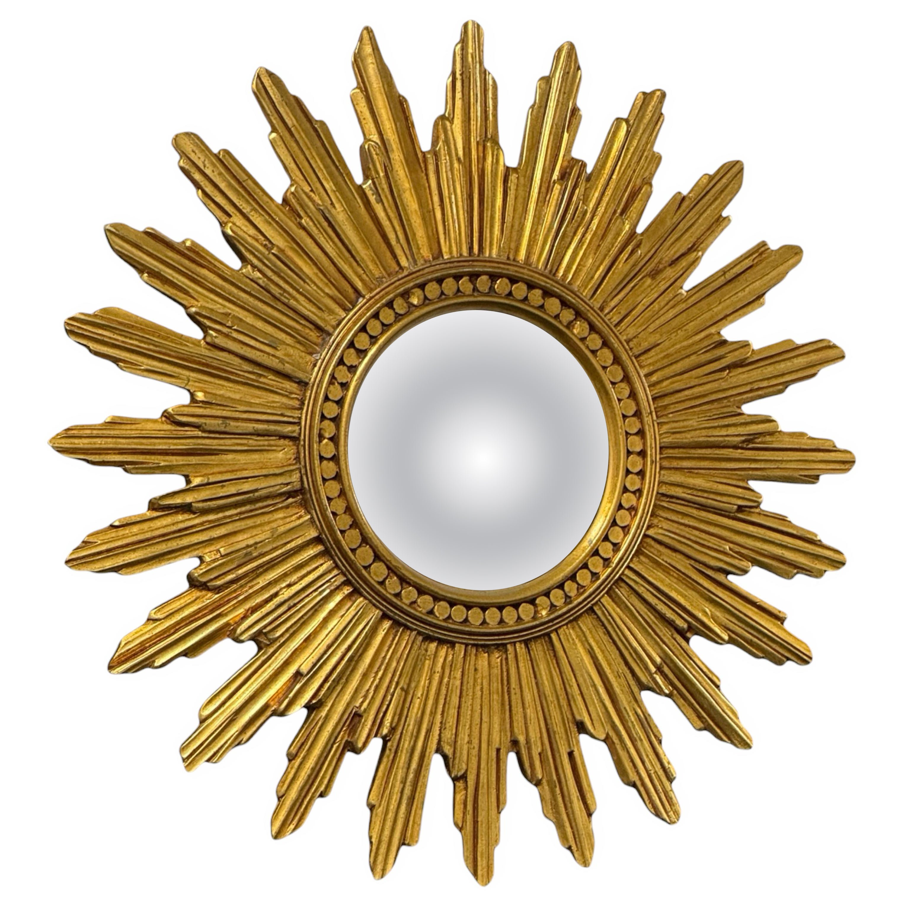 Beautiful Starburst Sunburst Gilded Resin Convex Mirror France, circa 1960s