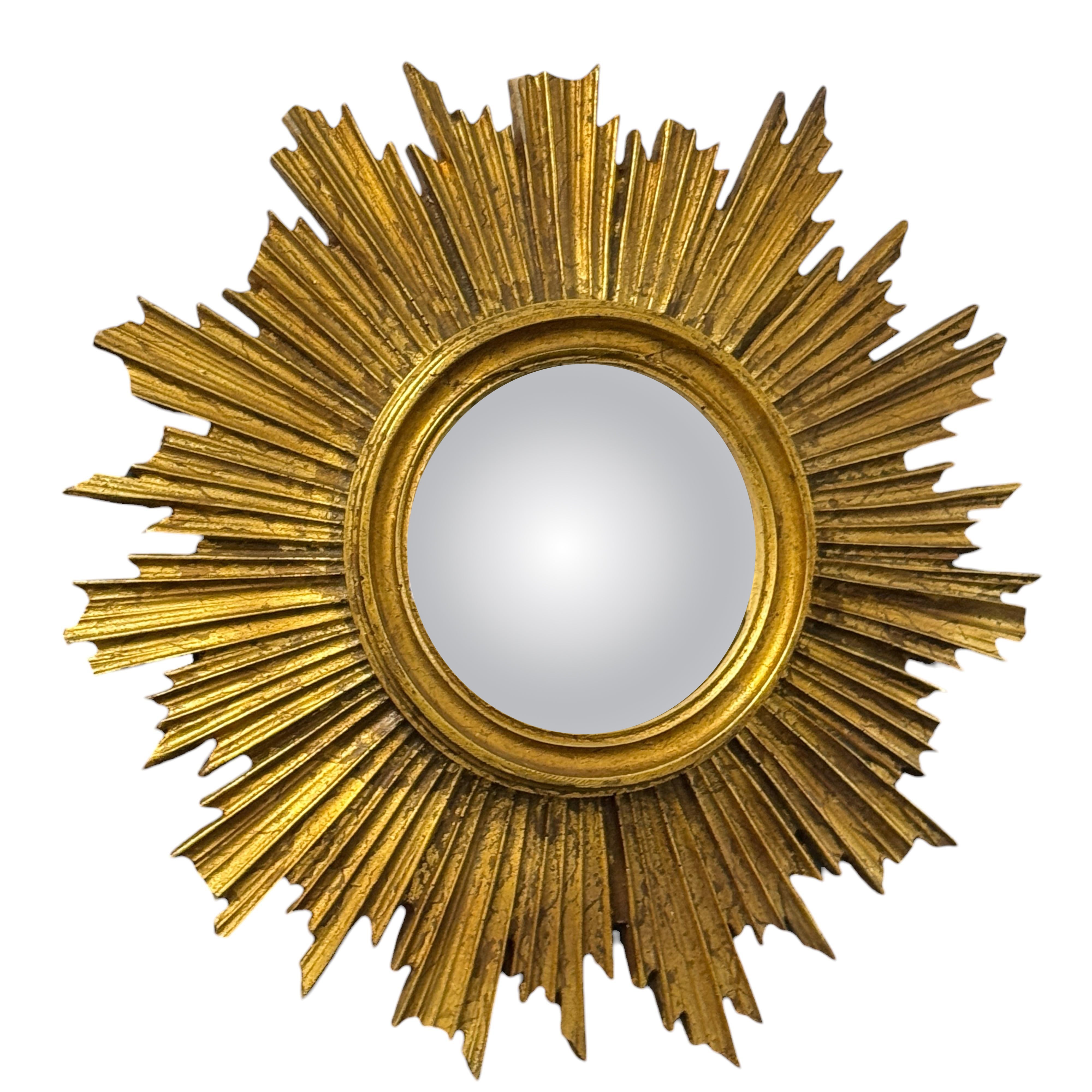 Beautiful Starburst Sunburst Gilded Resin Convex Mirror France, circa 1960s For Sale