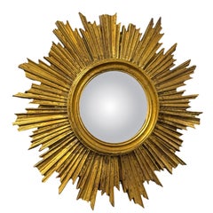 Beautiful Starburst Sunburst Gilded Resin Convex Mirror France, circa 1960s