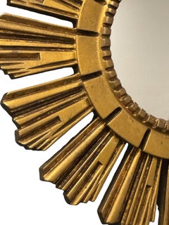 Beautiful Starburst Sunburst Gilded Resin Convex Mirror France, circa 1970s