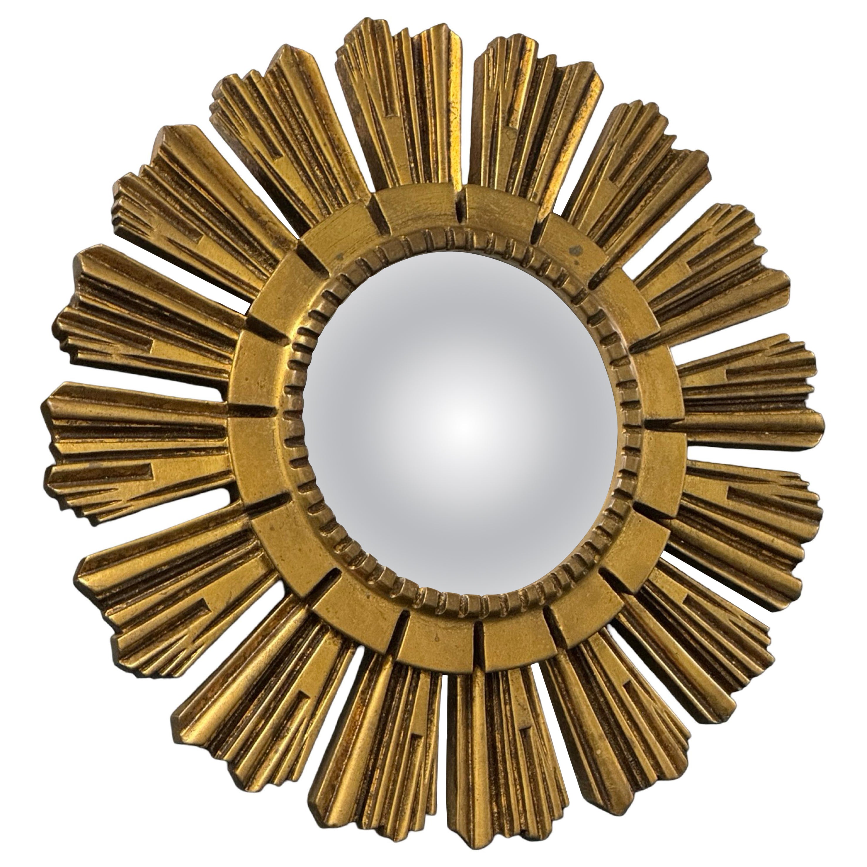 Beautiful Starburst Sunburst Gilded Resin Convex Mirror France, circa 1970s