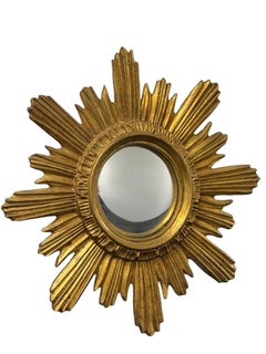 Beautiful Starburst Sunburst Gilded Resin Convex Mirror Italy circa 1960s