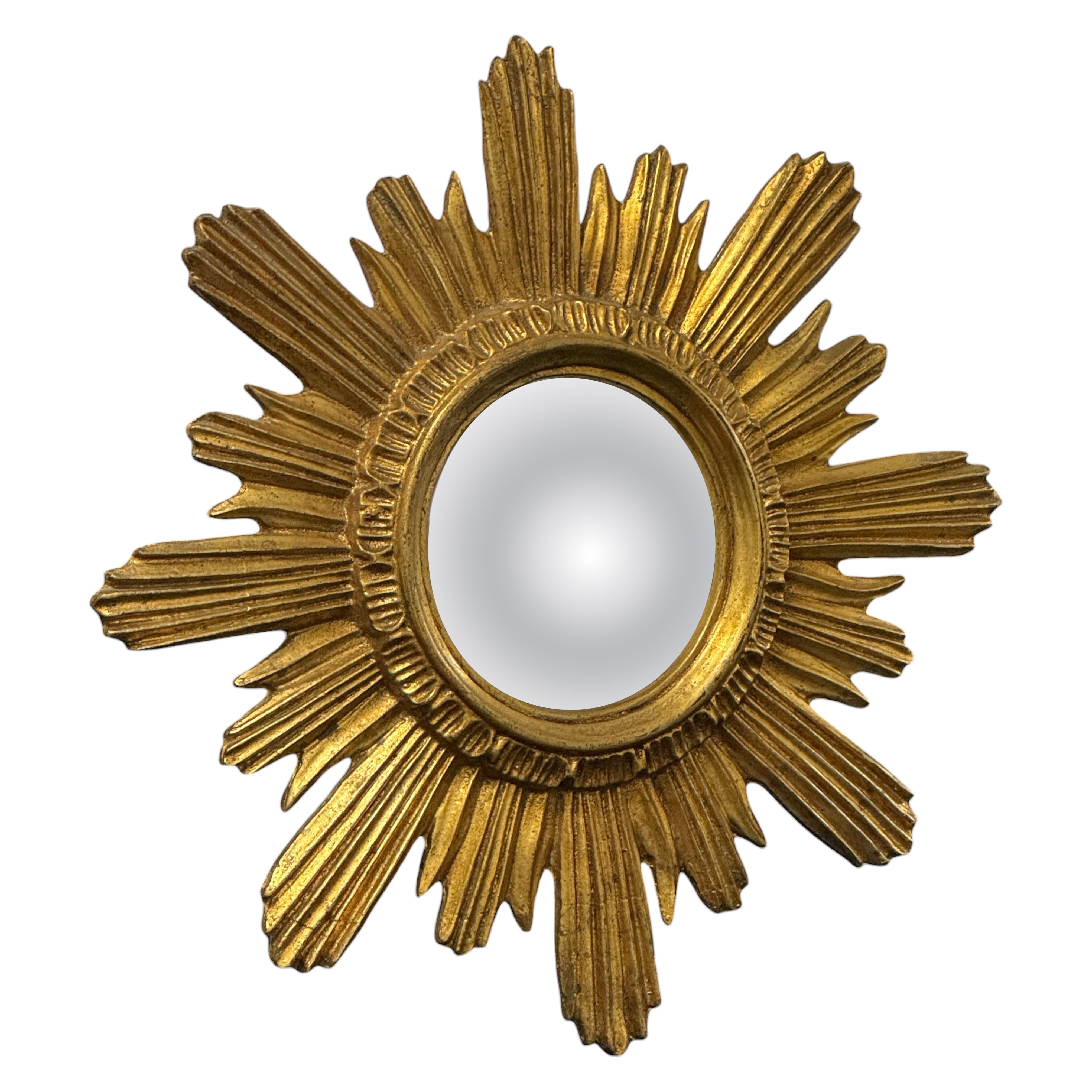 Beautiful Starburst Sunburst Gilded Resin Convex Mirror Italy circa 1960s For Sale