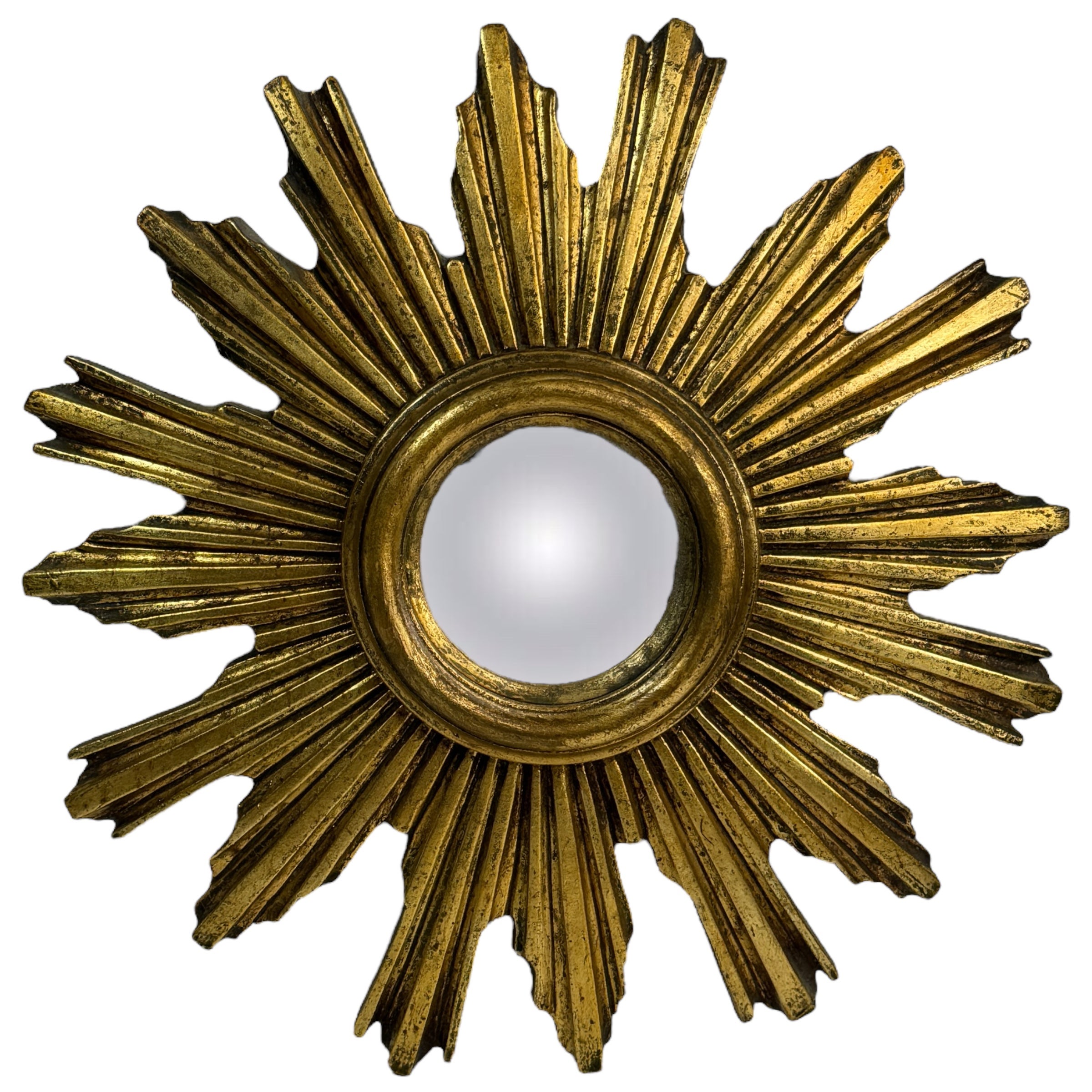 Schöner Starburst Sunburst Vergoldeter Harz Konvexer Spiegel Belgien, ca. 1960er Jahre