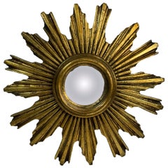 Magnifique miroir convexe en résine dorée à éclats de soleil Belgique, vers 1960