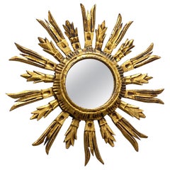 Beautiful Starburst Sunburst Gilded Wood Mirror France, circa 1950s