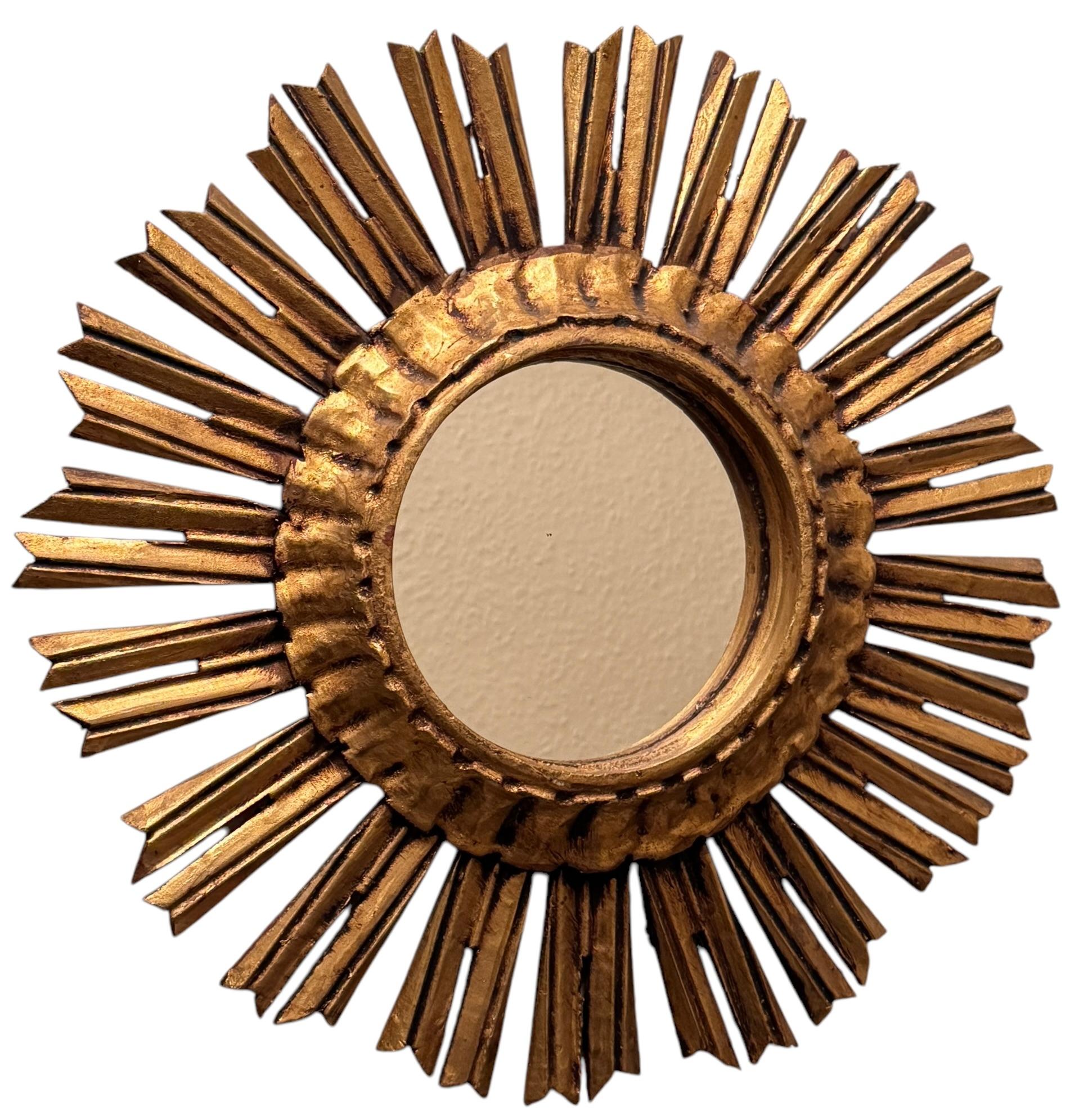 Schöner Starburst Sunburst Vergoldeter Holzspiegel, Deutschland ca. 1930er Jahre im Angebot 5