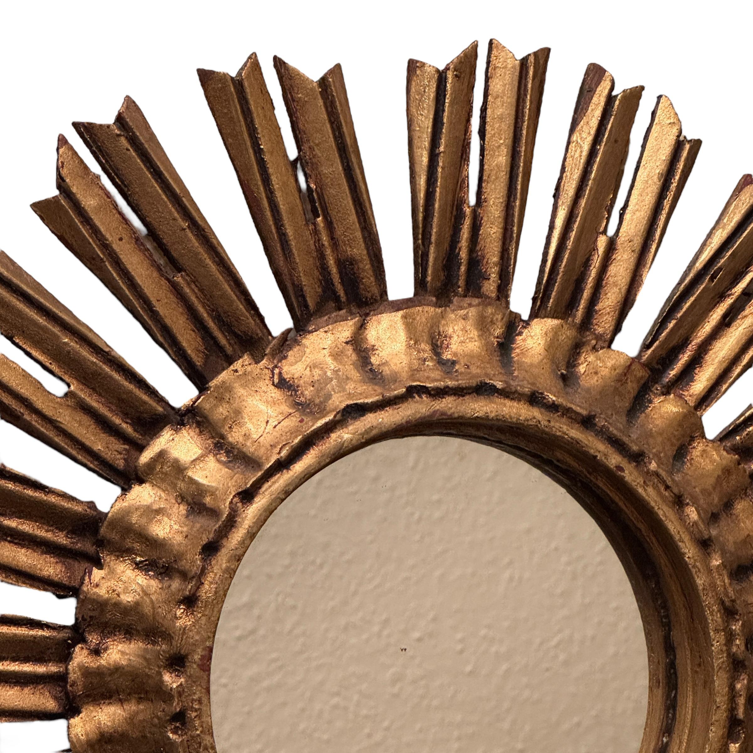 Schöner Starburst Sunburst Vergoldeter Holzspiegel, Deutschland ca. 1930er Jahre im Angebot 1