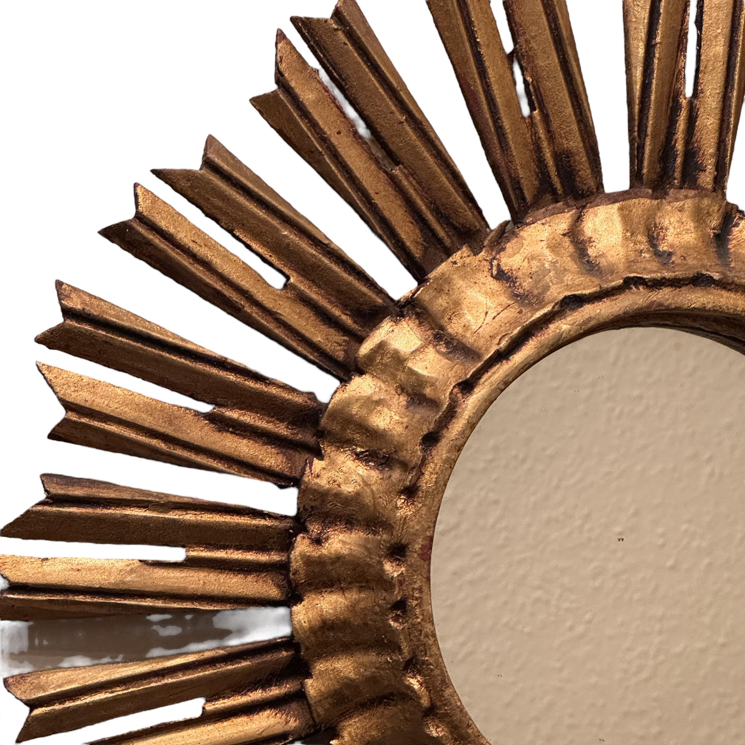 Schöner Starburst Sunburst Vergoldeter Holzspiegel, Deutschland ca. 1930er Jahre im Angebot 2