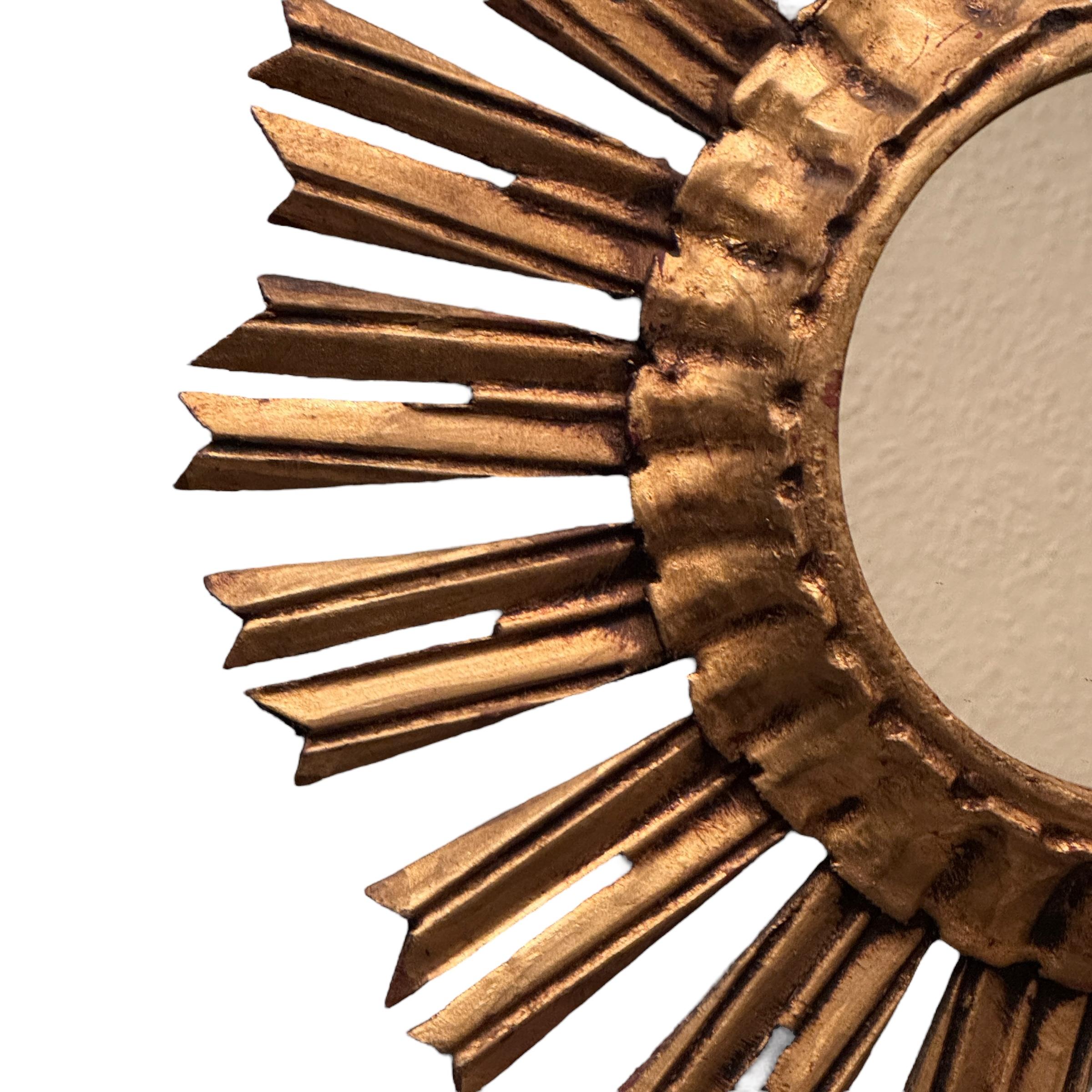 Schöner Starburst Sunburst Vergoldeter Holzspiegel, Deutschland ca. 1930er Jahre im Angebot 3