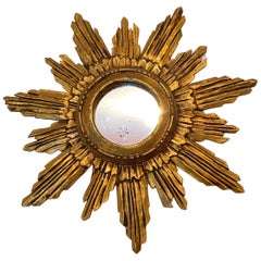 Magnifique miroir en bois doré Starburst Allemagne:: vers 1930