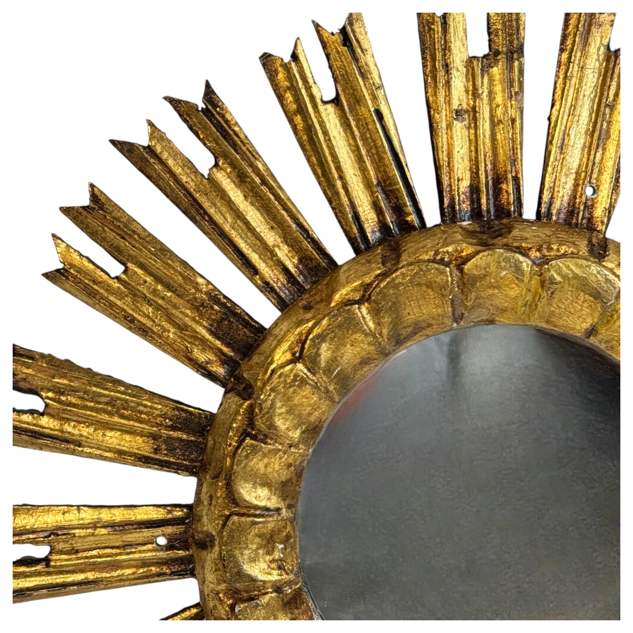 Schöner Starburst Sunburst Vergoldeter Holzspiegel, Deutschland ca. 1950er Jahre im Angebot 4