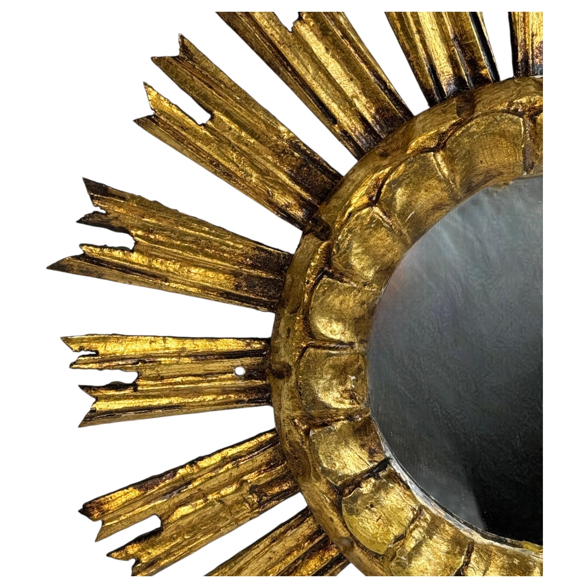 Schöner Starburst Sunburst Vergoldeter Holzspiegel, Deutschland ca. 1950er Jahre im Angebot 5