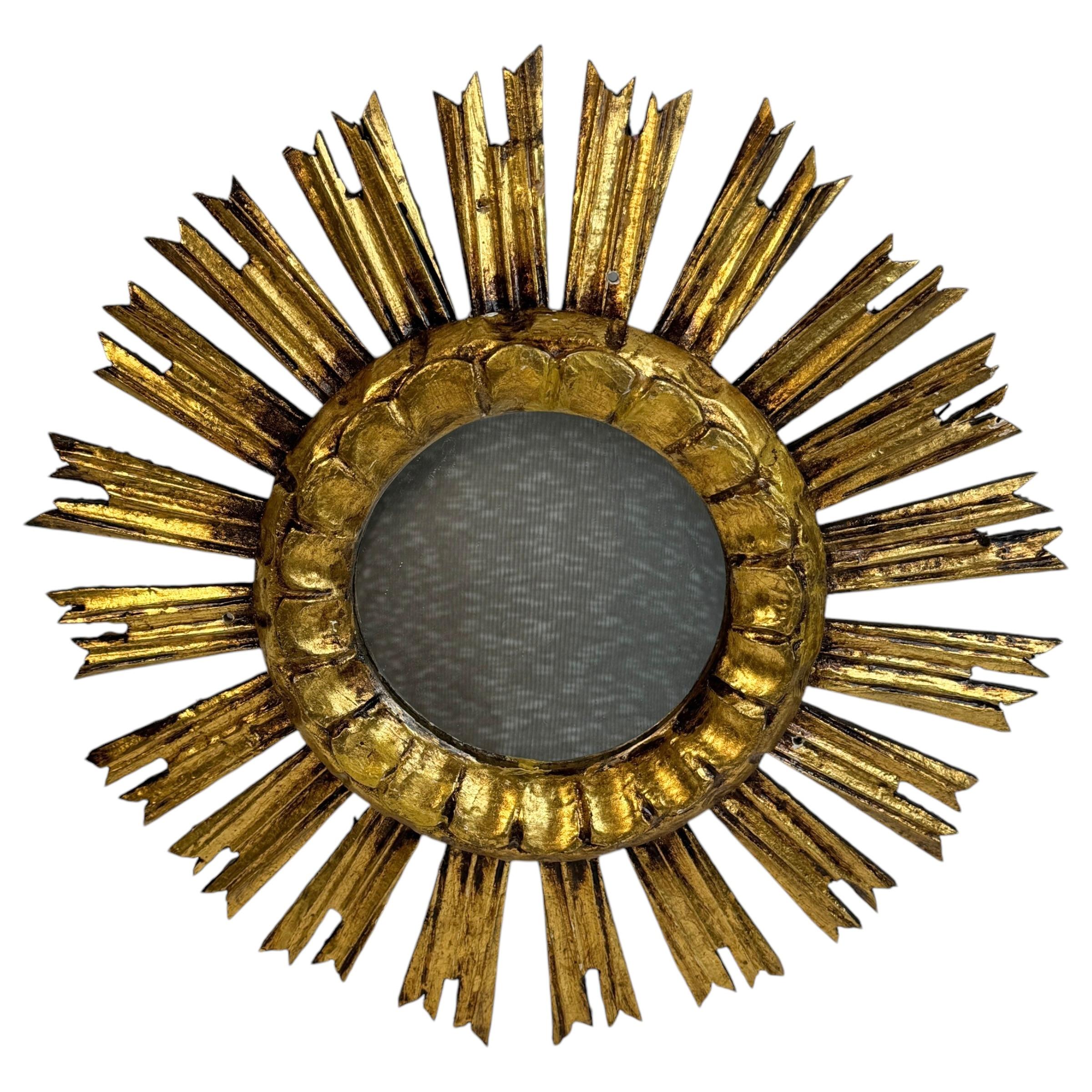 Schöner Starburst Sunburst Vergoldeter Holzspiegel, Deutschland ca. 1950er Jahre (Hollywood Regency) im Angebot