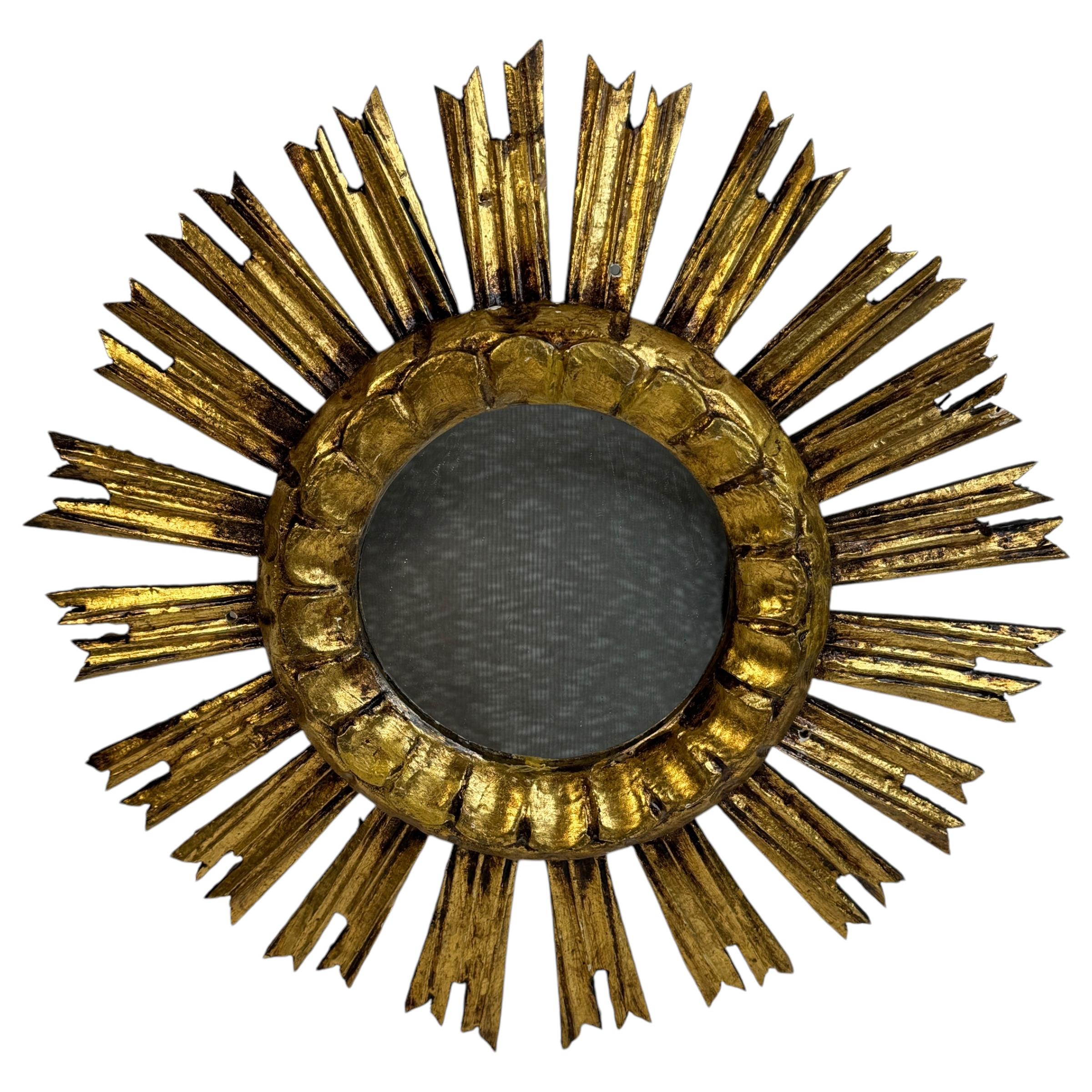 Schöner Starburst Sunburst Vergoldeter Holzspiegel, Deutschland ca. 1950er Jahre im Zustand „Gut“ im Angebot in Nuernberg, DE