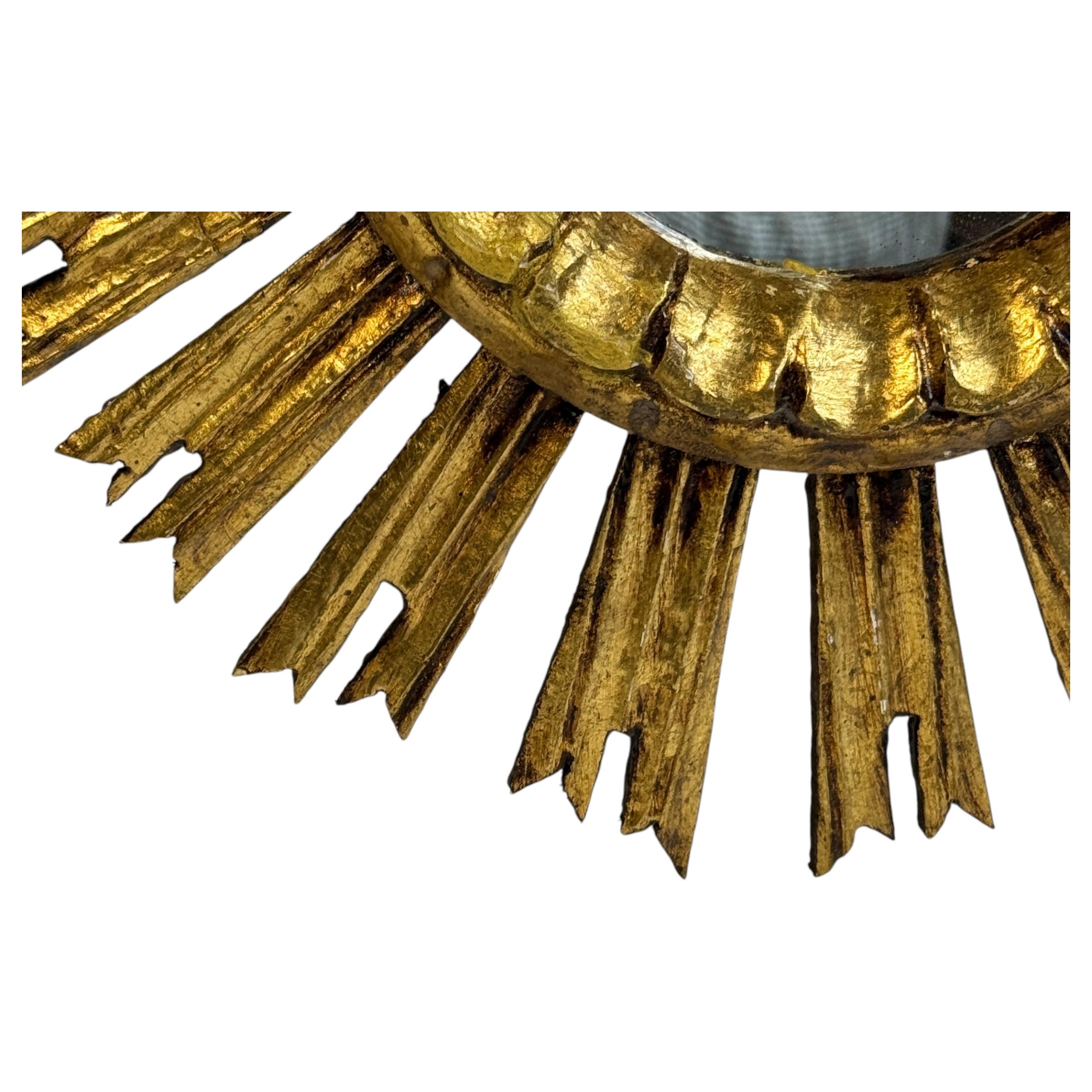 Schöner Starburst Sunburst Vergoldeter Holzspiegel, Deutschland ca. 1950er Jahre (Mitte des 20. Jahrhunderts) im Angebot