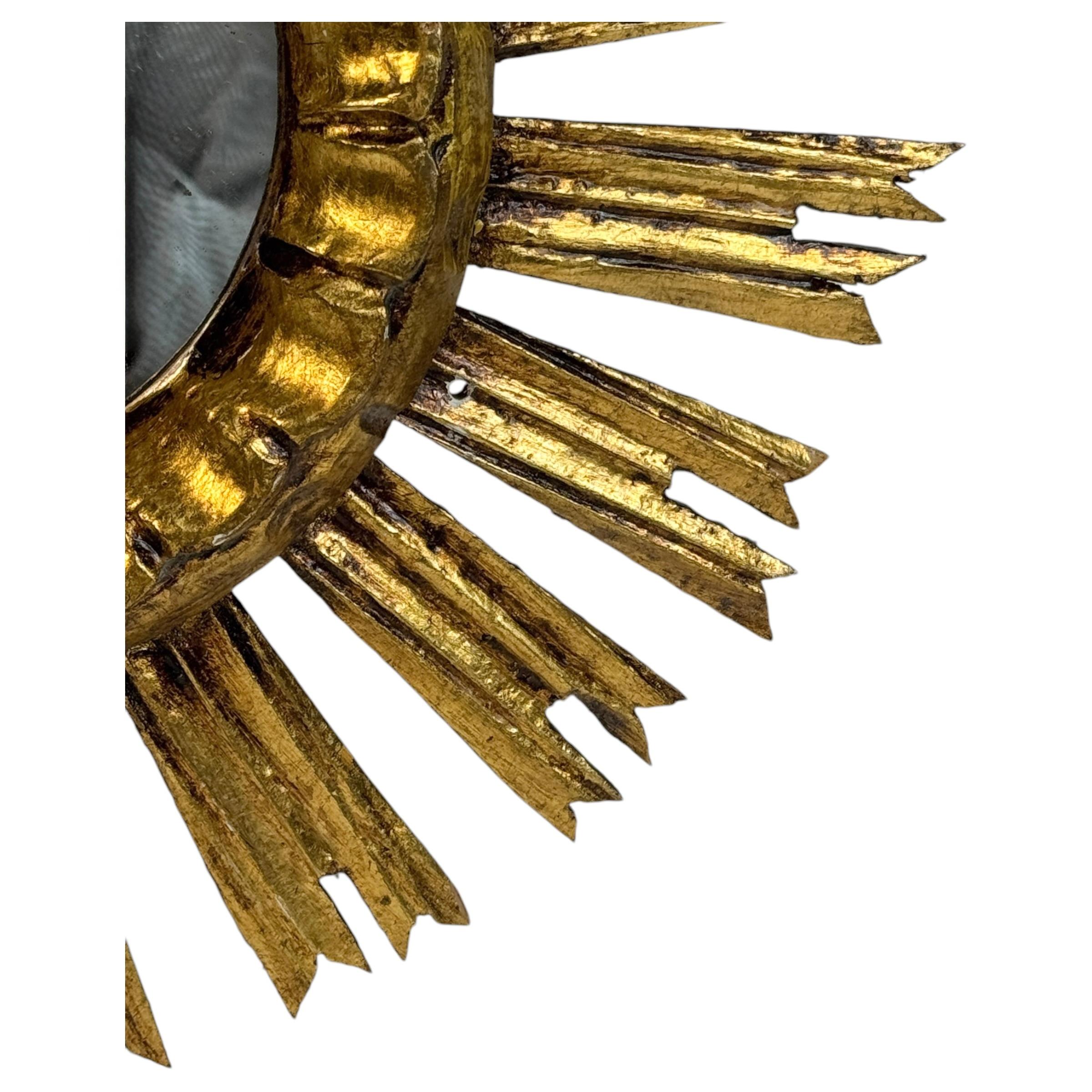Schöner Starburst Sunburst Vergoldeter Holzspiegel, Deutschland ca. 1950er Jahre (Spiegel) im Angebot