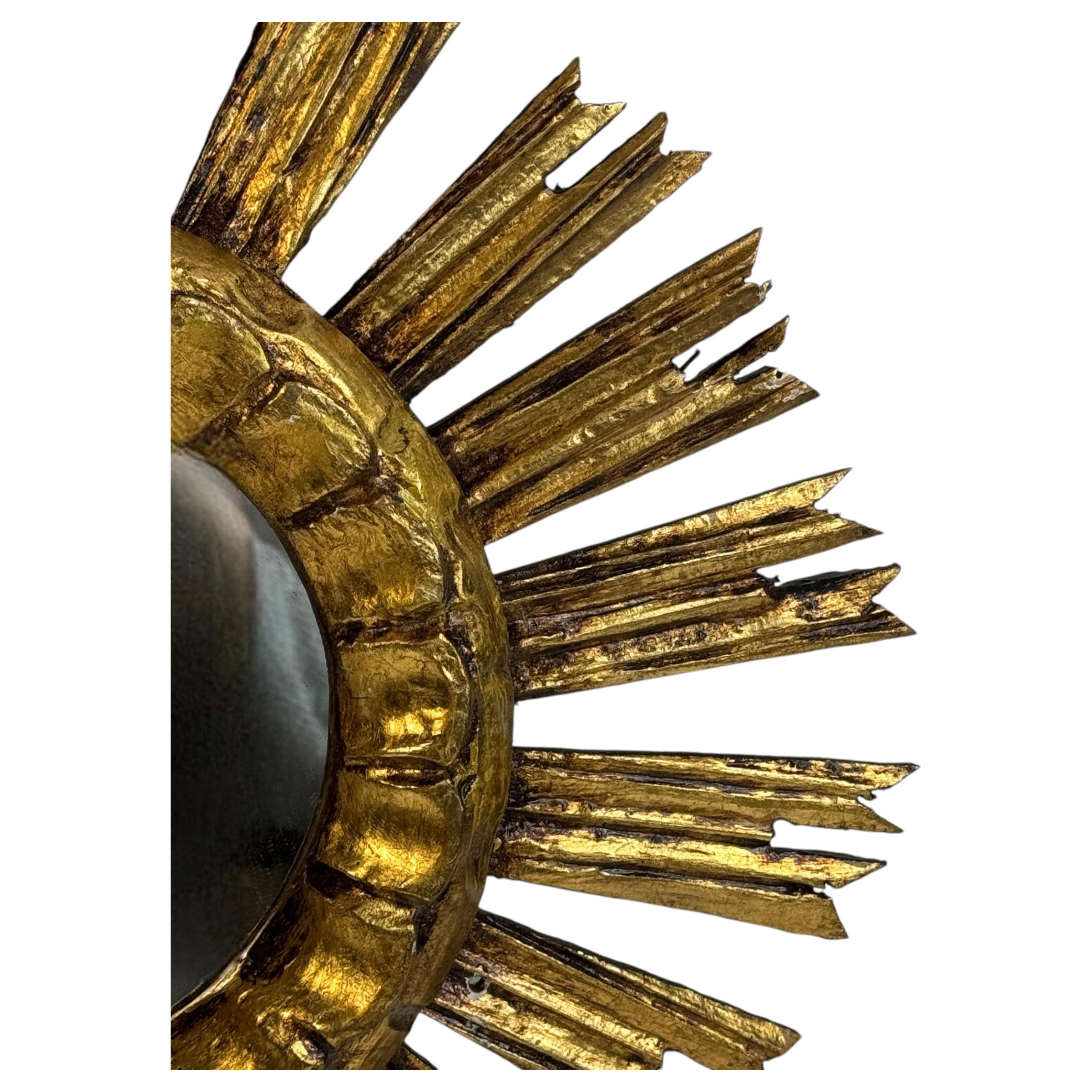 Schöner Starburst Sunburst Vergoldeter Holzspiegel, Deutschland ca. 1950er Jahre im Angebot 1
