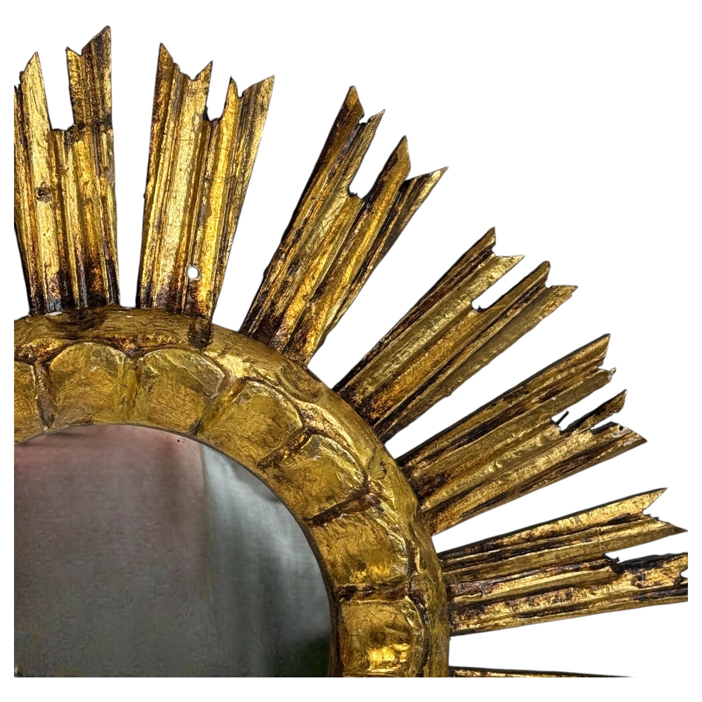 Schöner Starburst Sunburst Vergoldeter Holzspiegel, Deutschland ca. 1950er Jahre im Angebot 2