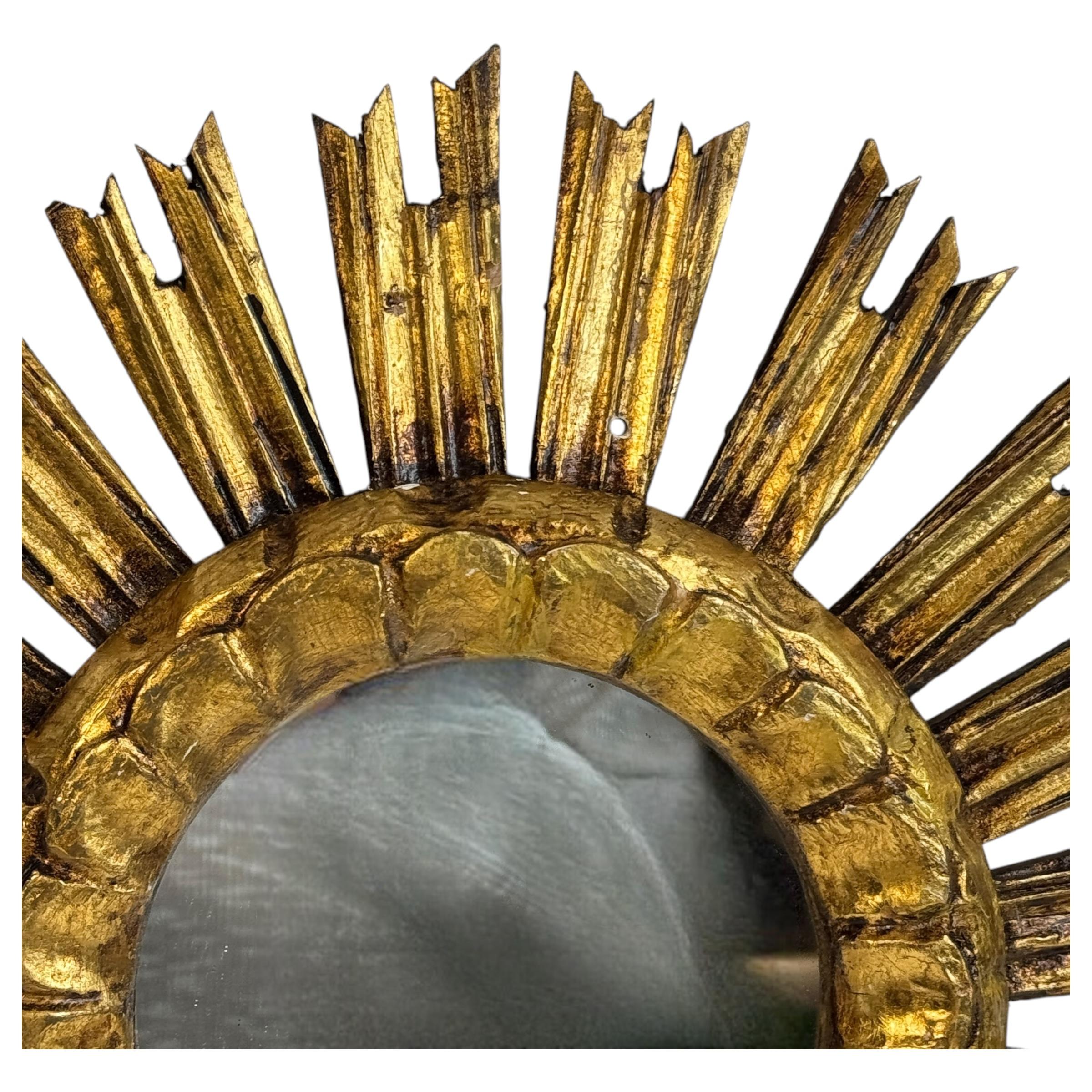 Schöner Starburst Sunburst Vergoldeter Holzspiegel, Deutschland ca. 1950er Jahre im Angebot 3