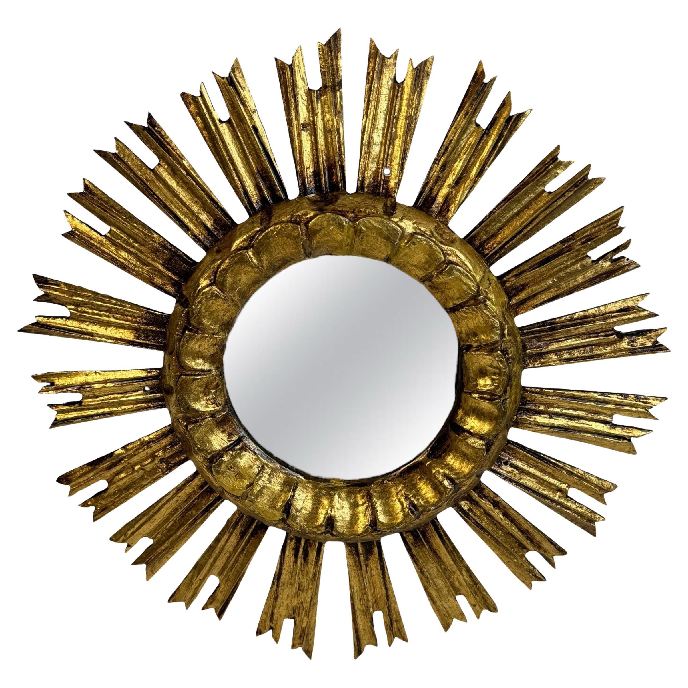 Beautiful Starburst Sunburst Gilded Wood Mirror, Germany circa 1950s