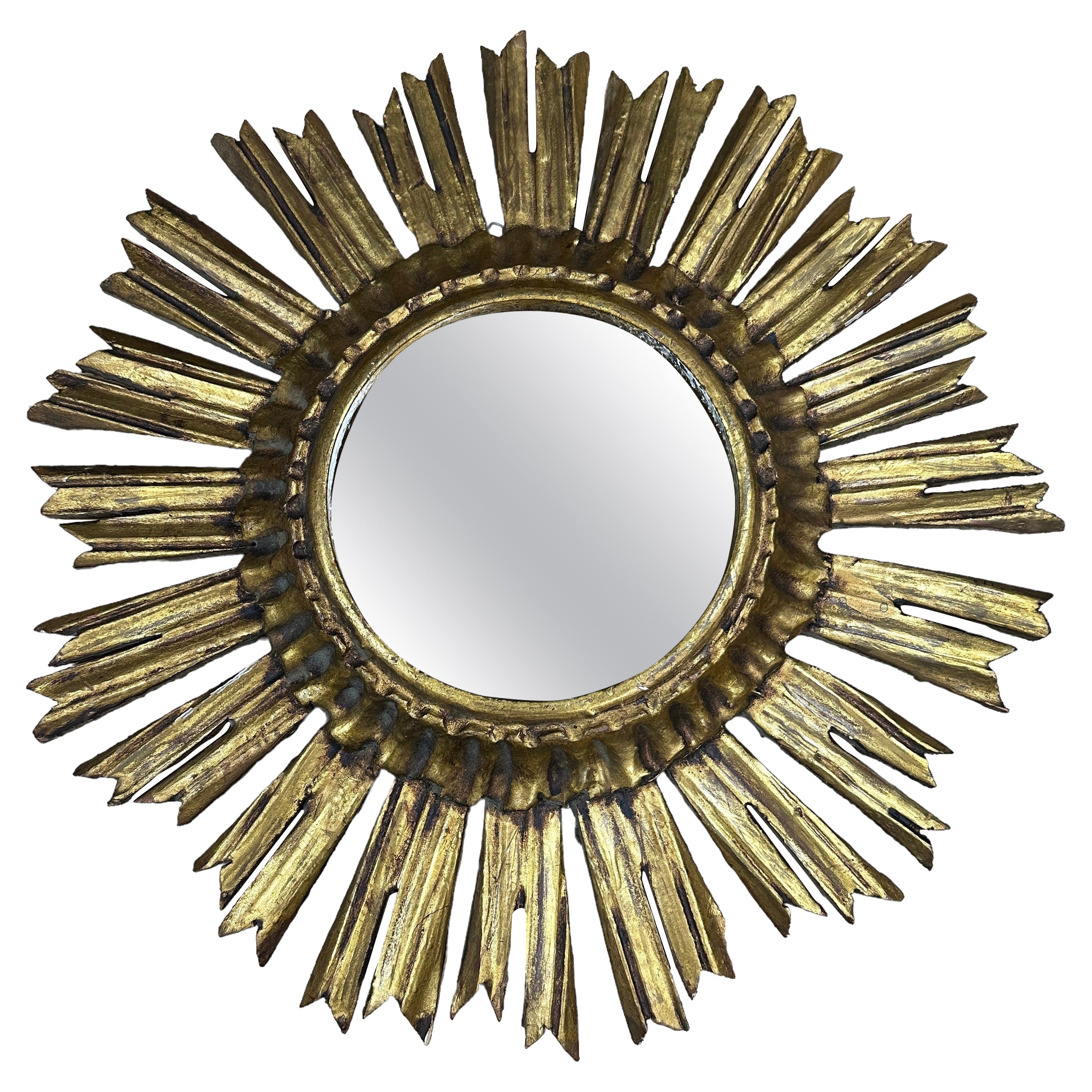 Bellissimo specchio in legno dorato Starburst Sunburst Italia, circa anni '1930