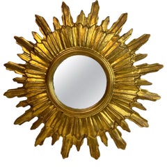 Beautiful Starburst Sunburst Gilded Wood Mirror Italy, circa 1930s