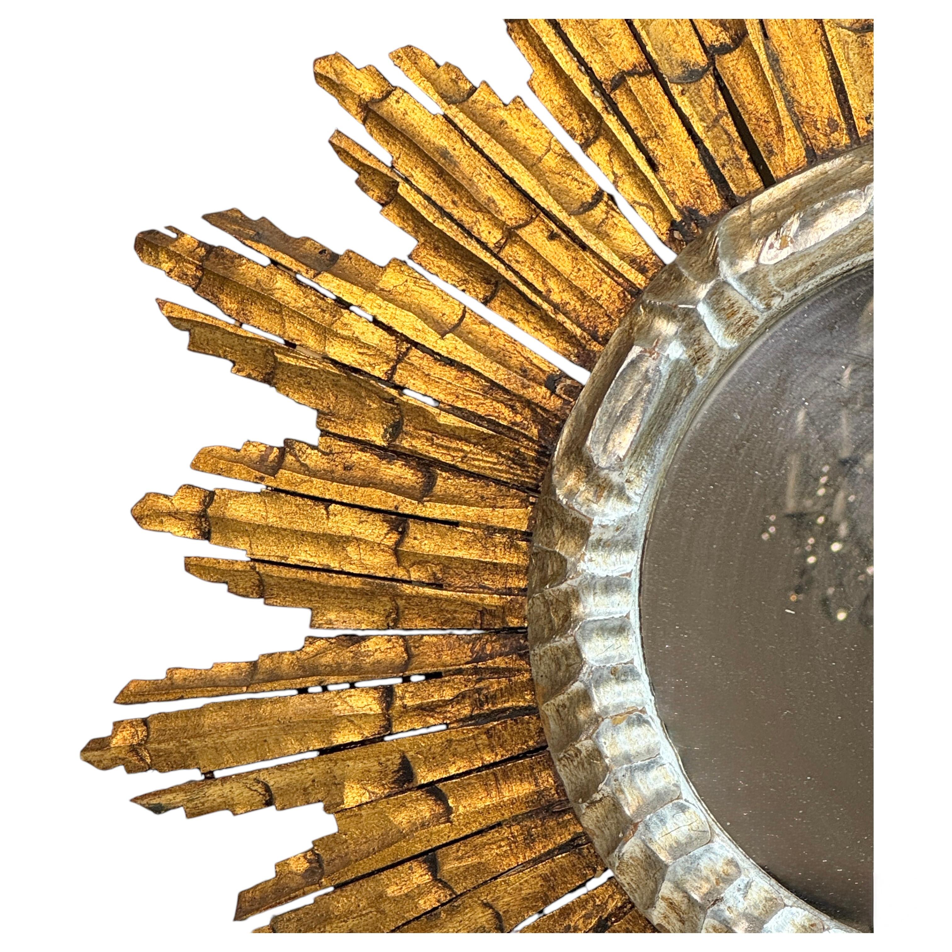 Schöne Starburst Sunburst vergoldetes Holz Spiegel Italien, circa 1950er Jahre im Angebot 5