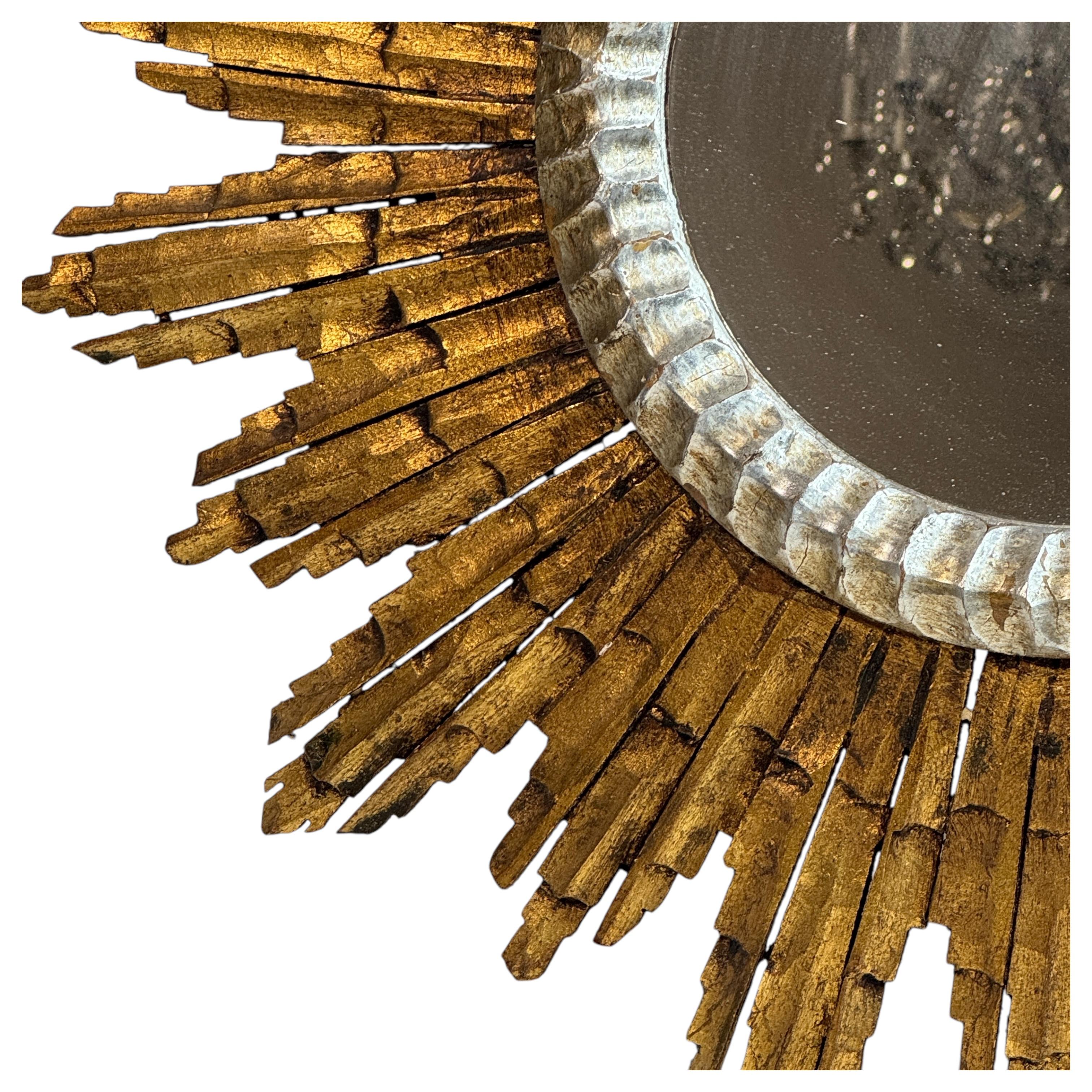 Schöne Starburst Sunburst vergoldetes Holz Spiegel Italien, circa 1950er Jahre im Angebot 6