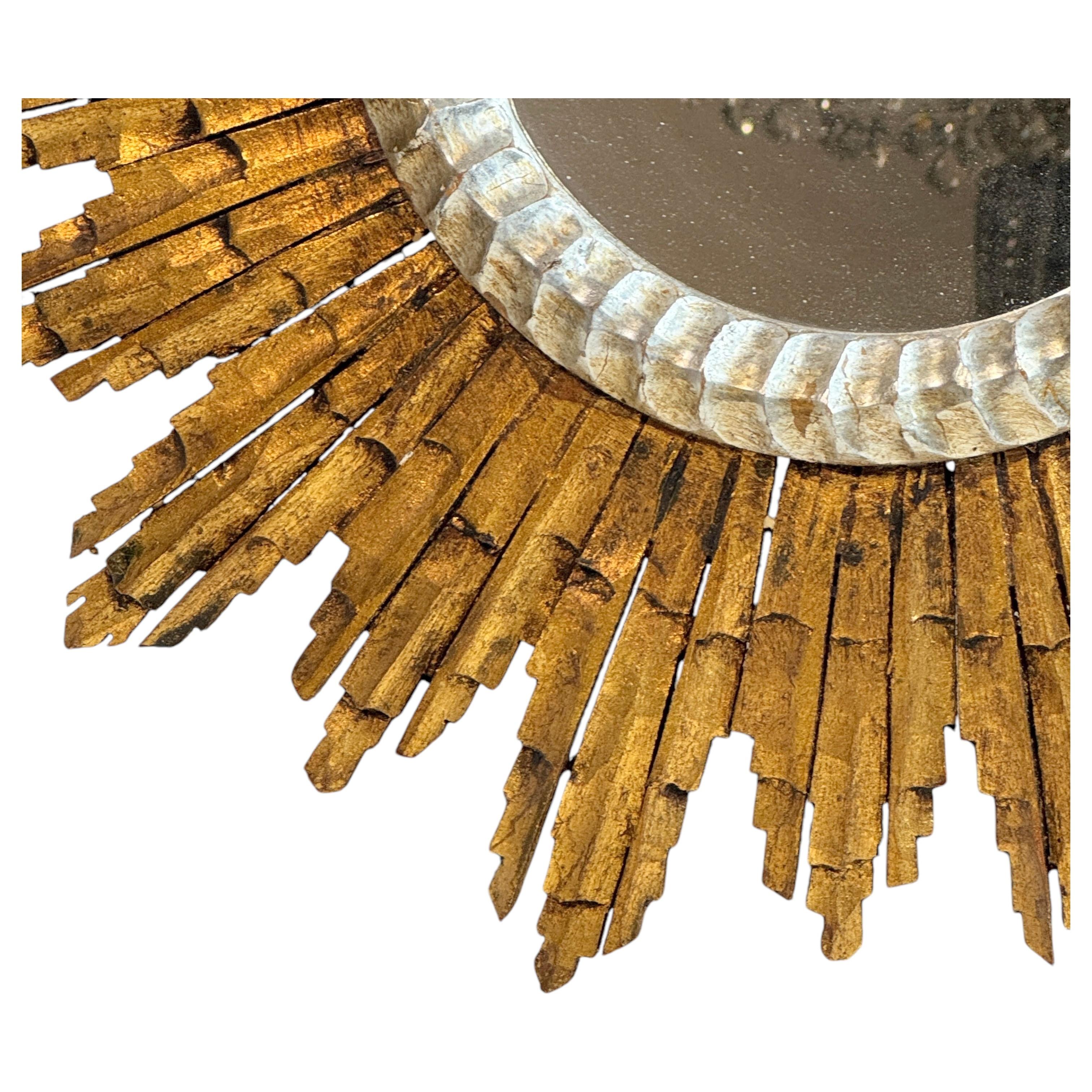 Schöne Starburst Sunburst vergoldetes Holz Spiegel Italien, circa 1950er Jahre im Angebot 7