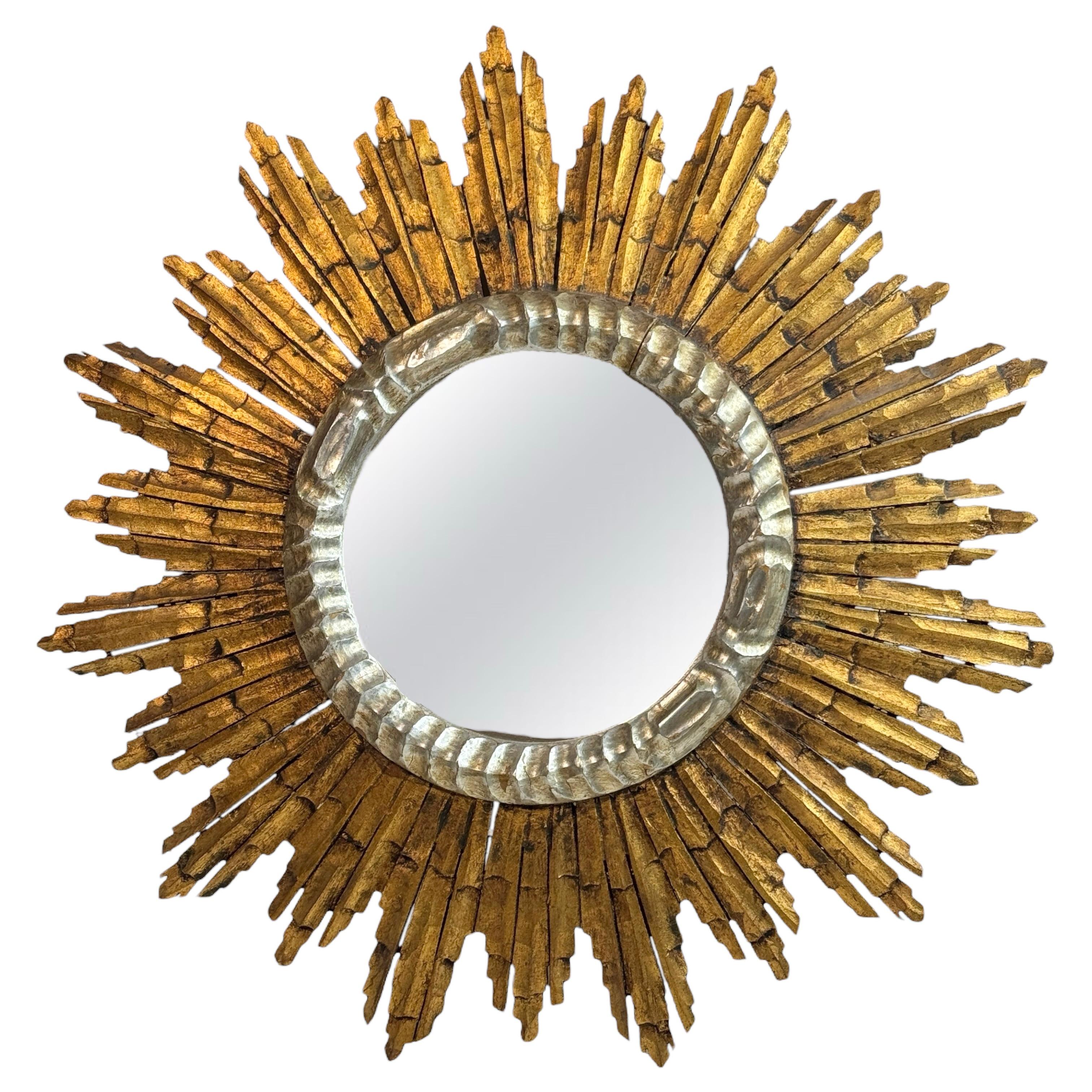 Schöne Starburst Sunburst vergoldetes Holz Spiegel Italien, circa 1950er Jahre im Angebot 9