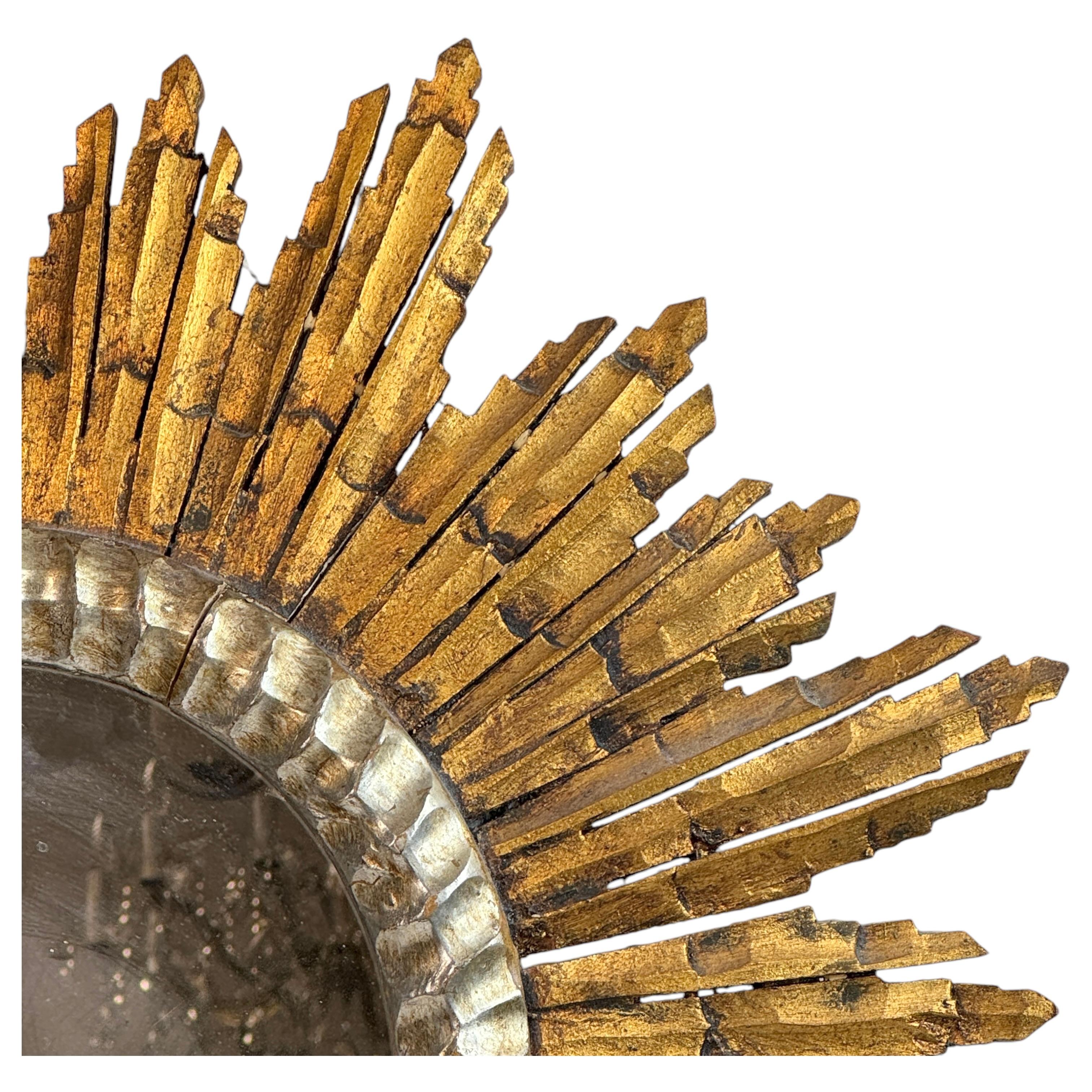 Schöne Starburst Sunburst vergoldetes Holz Spiegel Italien, circa 1950er Jahre im Zustand „Gut“ im Angebot in Nuernberg, DE