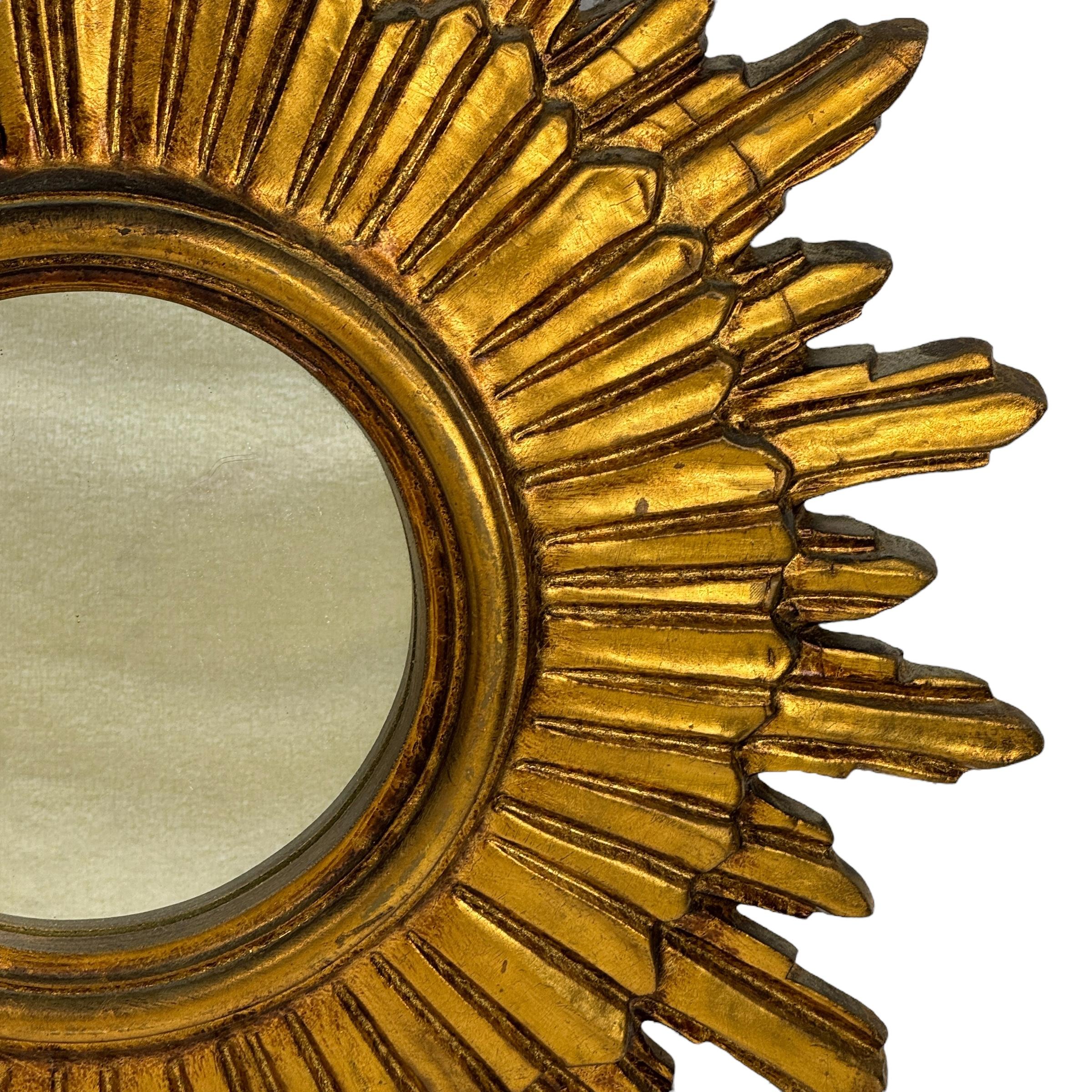 Schöne Starburst Sunburst vergoldetes Holz Spiegel Italien, circa 1950er Jahre 1
