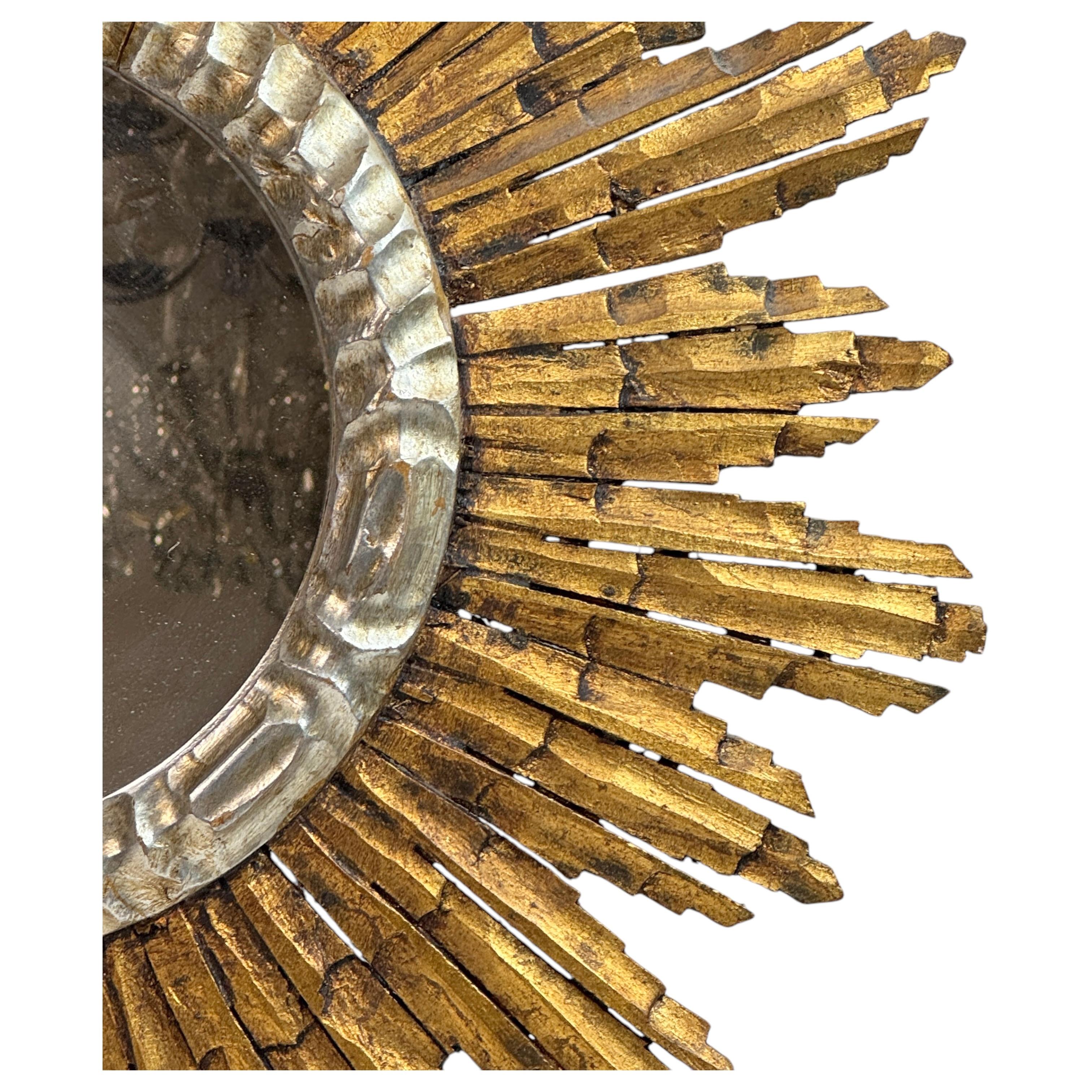 Schöne Starburst Sunburst vergoldetes Holz Spiegel Italien, circa 1950er Jahre im Angebot 1