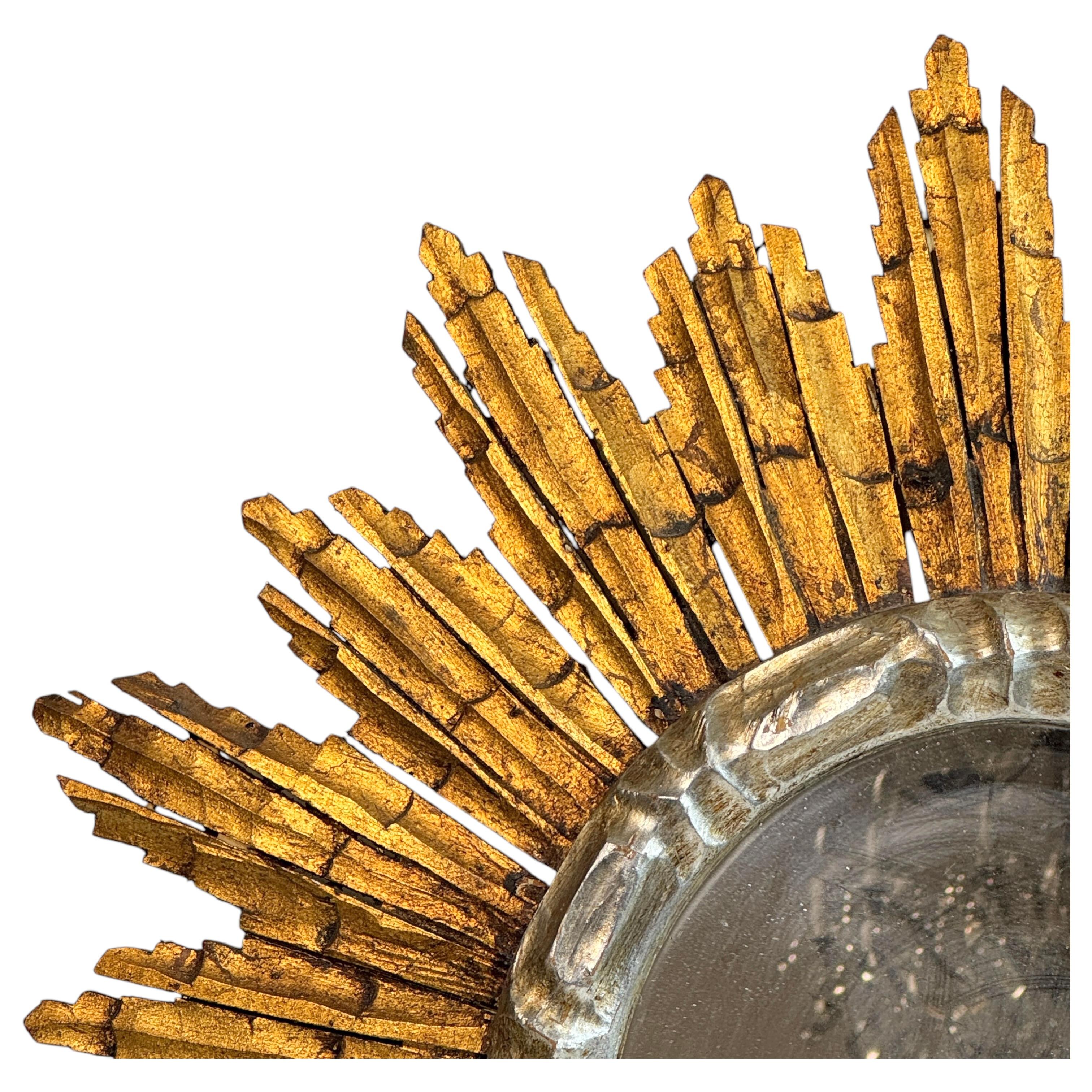 Schöne Starburst Sunburst vergoldetes Holz Spiegel Italien, circa 1950er Jahre im Angebot 2