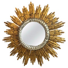 Vintage Beautiful Starburst Sunburst Gilded Wood Mirror Italy, circa 1950s
