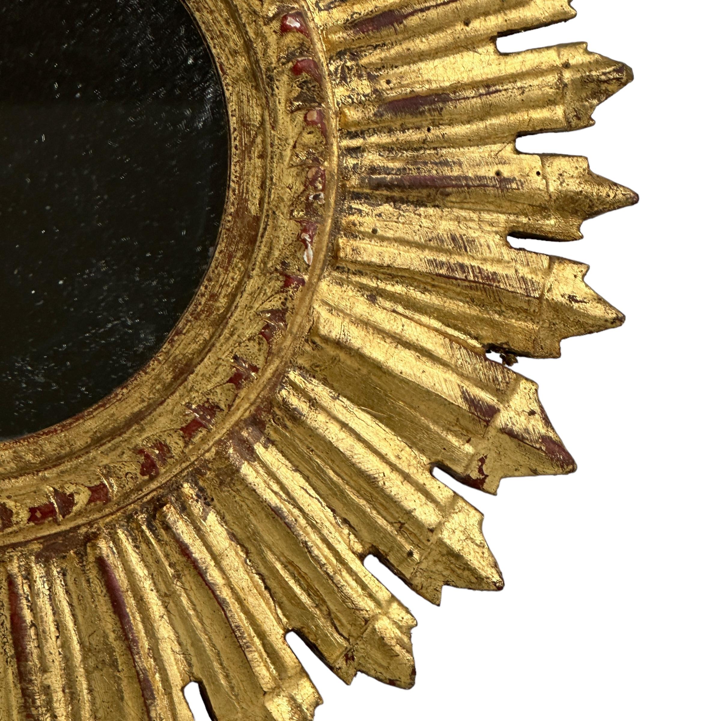 Mid-20th Century Beautiful Starburst Sunburst Gilded Wood Mirror Italy, circa 1960s For Sale