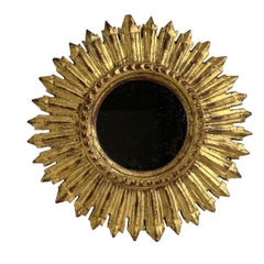 Vintage Beautiful Starburst Sunburst Gilded Wood Mirror Italy, circa 1960s