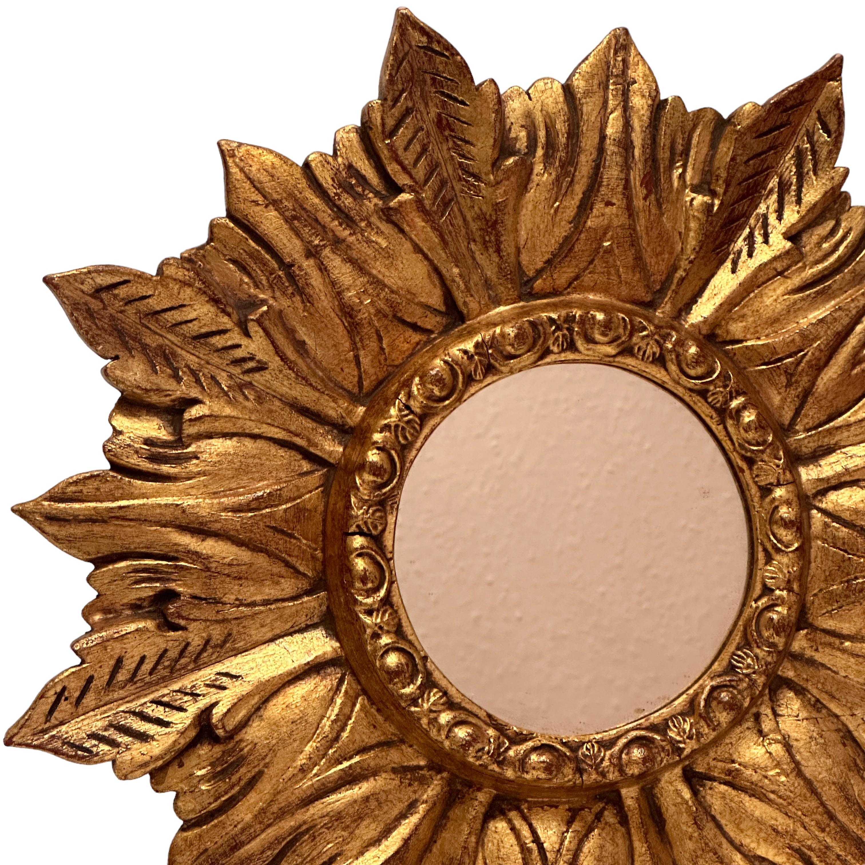 Italian Beautiful Starburst Sunburst Gilded Wood Mirror Spain, circa 1960s
