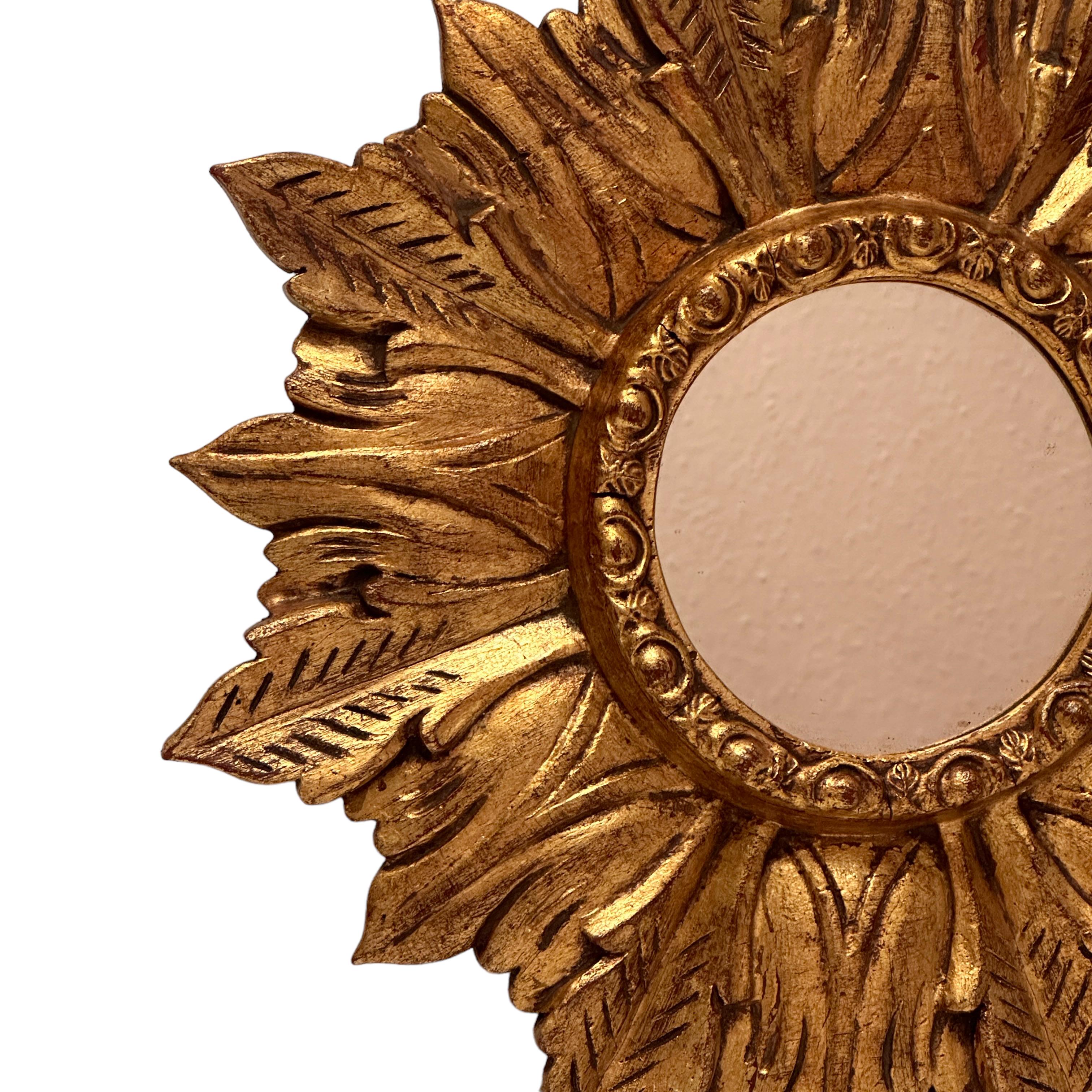 Gilt Beautiful Starburst Sunburst Gilded Wood Mirror Spain, circa 1960s
