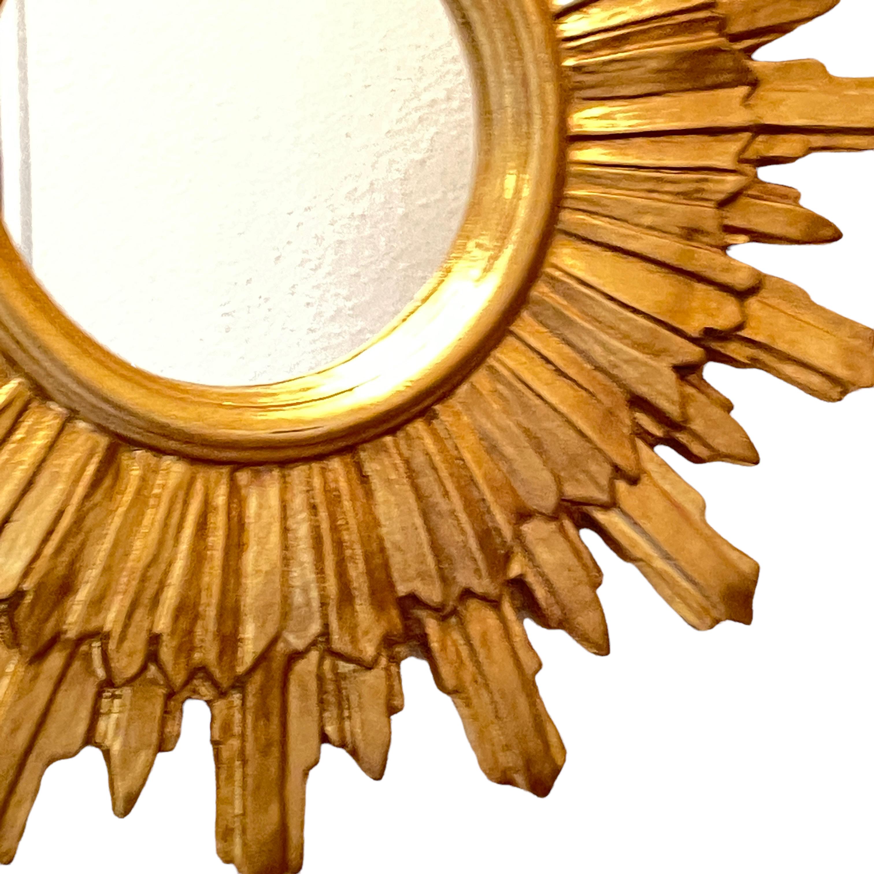 Hollywood Regency Beautiful Starburst Sunburst Mirror Gilded Composition & Wood, Germany, 1960s