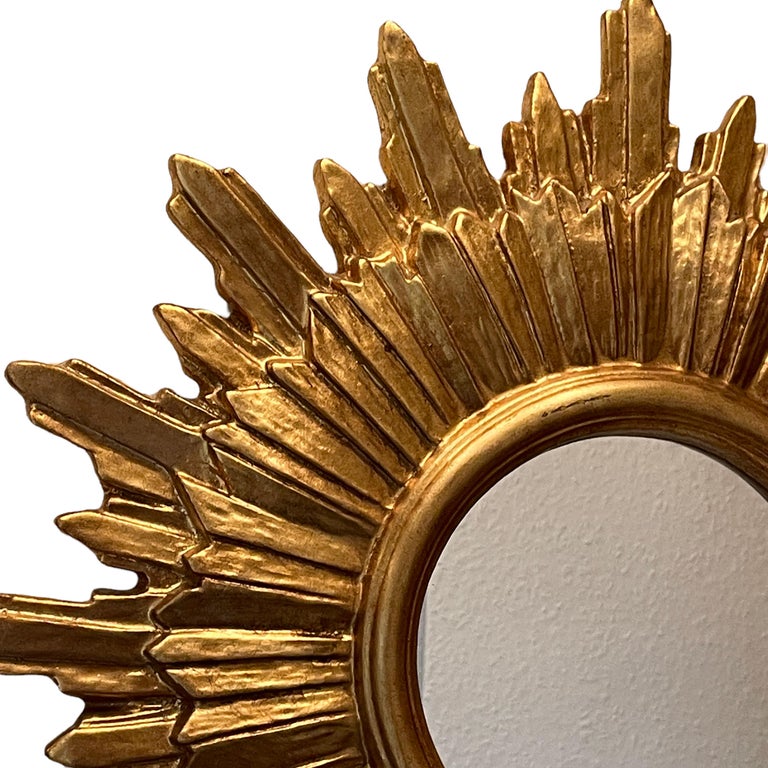 Mid-20th Century Beautiful Starburst Sunburst Mirror Gilded Composition & Wood, Germany, 1960s For Sale
