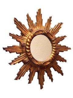 Bellissimo specchio a raggiera Starburst Composizione dorata e Wood, Italia, anni '60