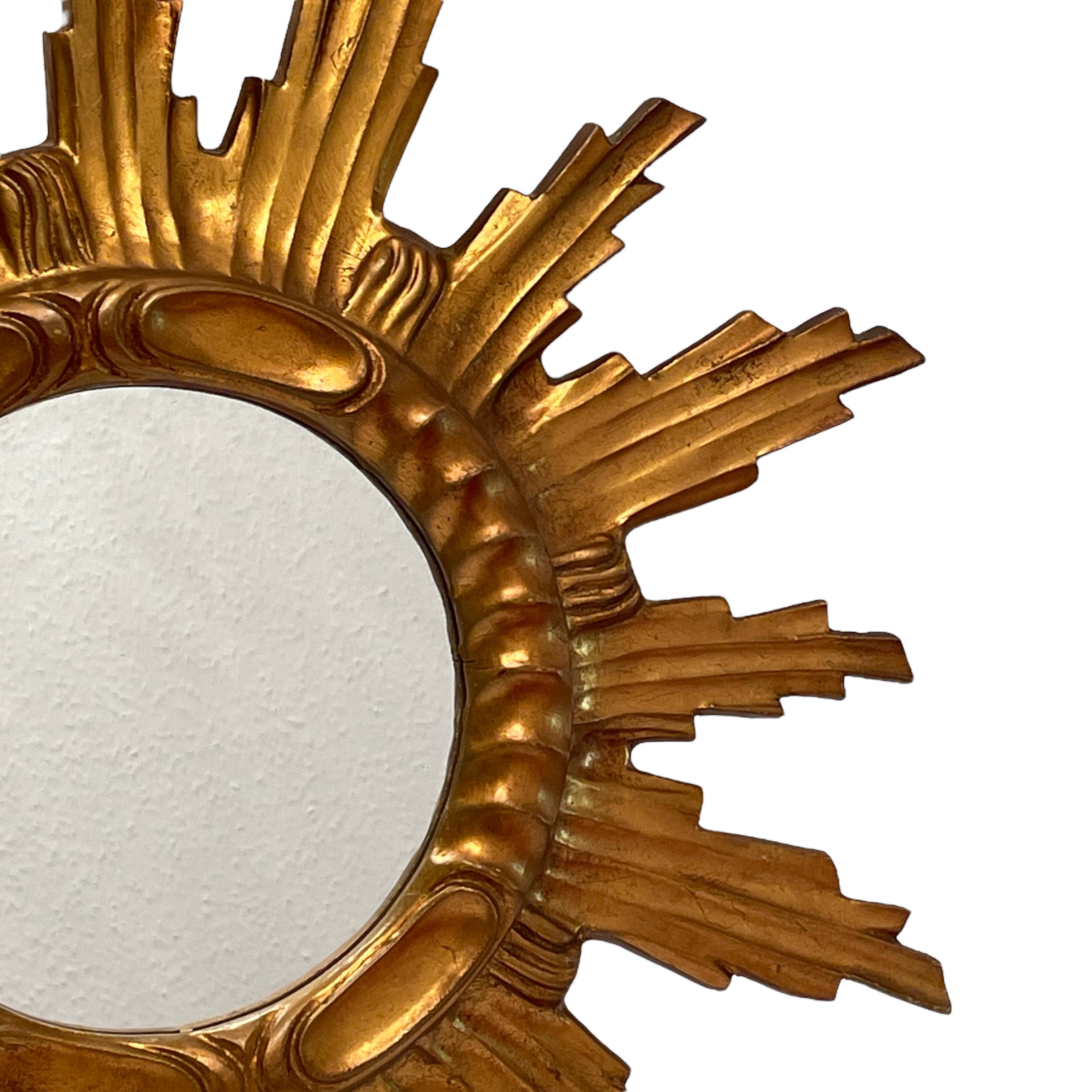 Italian Beautiful Starburst Sunburst Mirror Gilded Composition & Wood, Italy, 1960s For Sale