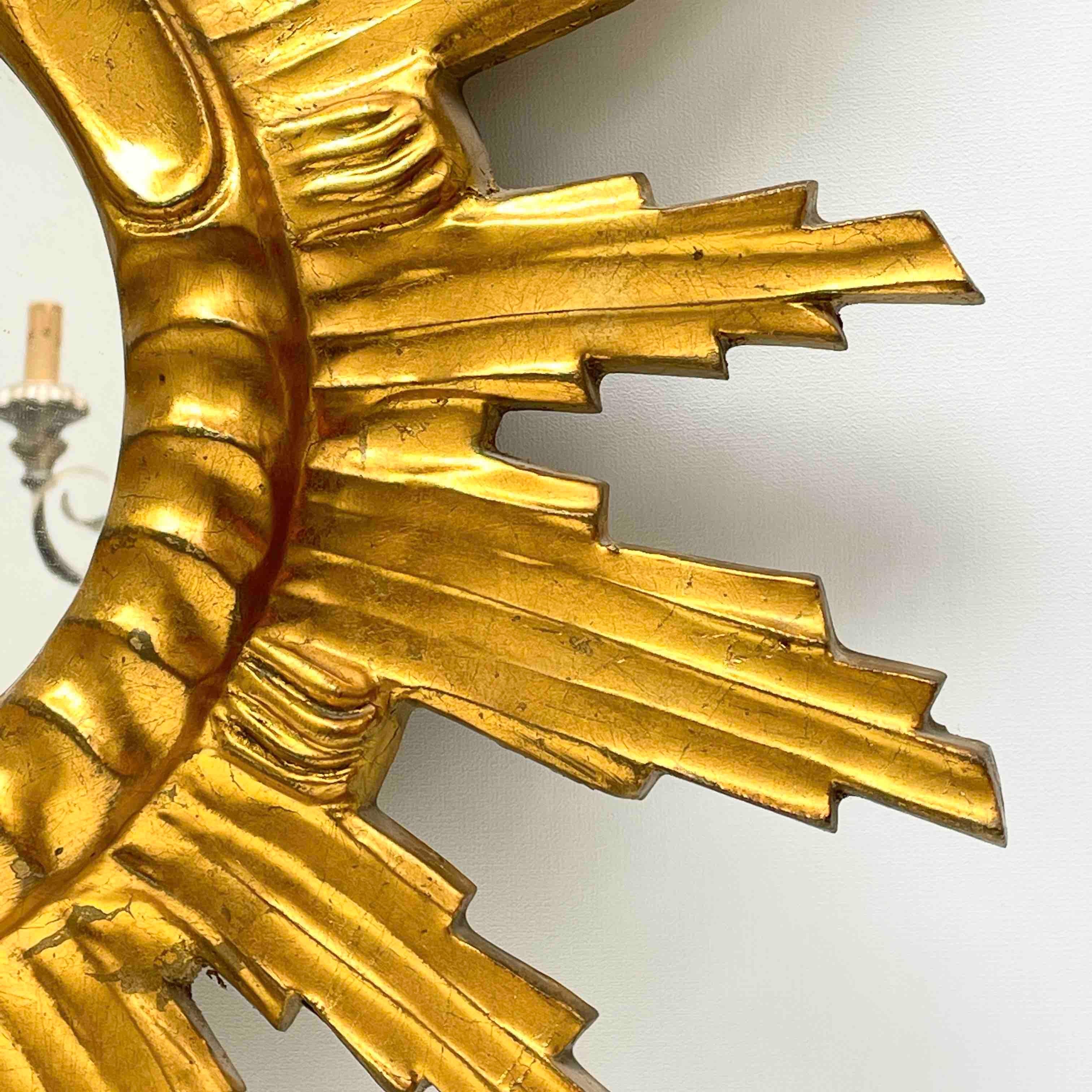 Italian Beautiful Starburst Sunburst Mirror Gilded Composition & Wood, Italy, 1960s